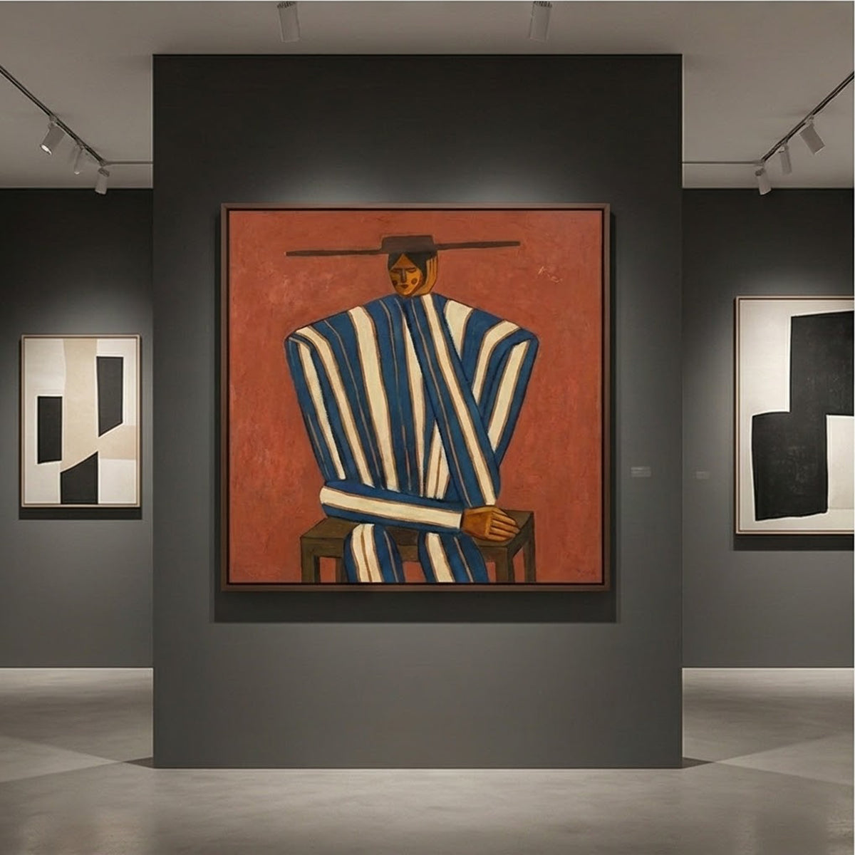 "Striped Serenity" - Modern Heavy Impasto Abstract Artwork | Golden & Brown Palette Knife Painting | Luxury Square Wall Art #YK 1600