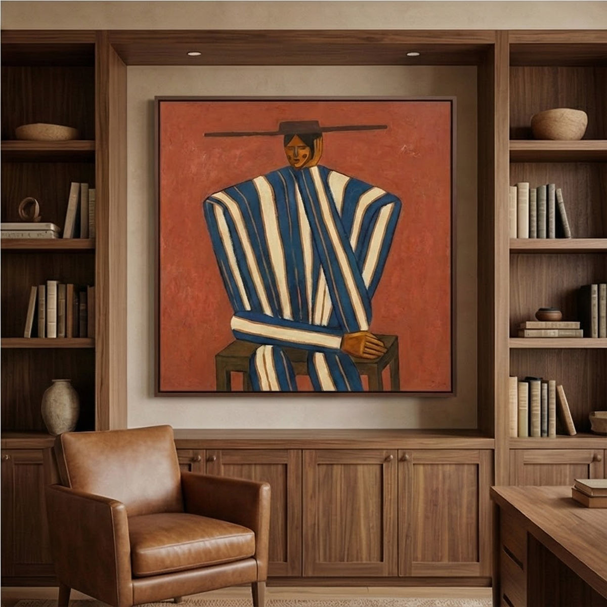 "Striped Serenity" - Modern Heavy Impasto Abstract Artwork | Golden & Brown Palette Knife Painting | Luxury Square Wall Art #YK 1600