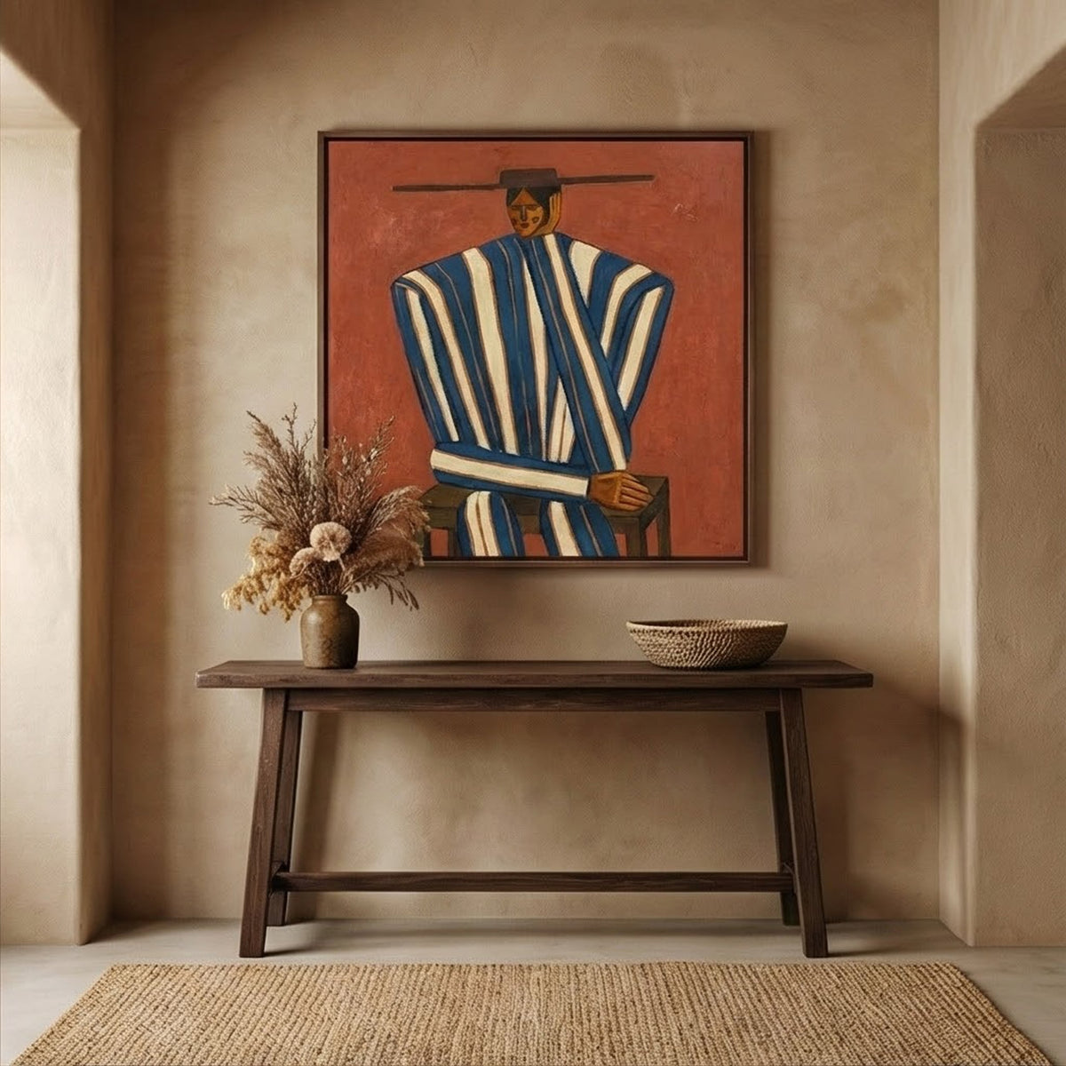 "Striped Serenity" - Modern Heavy Impasto Abstract Artwork | Golden & Brown Palette Knife Painting | Luxury Square Wall Art #YK 1600
