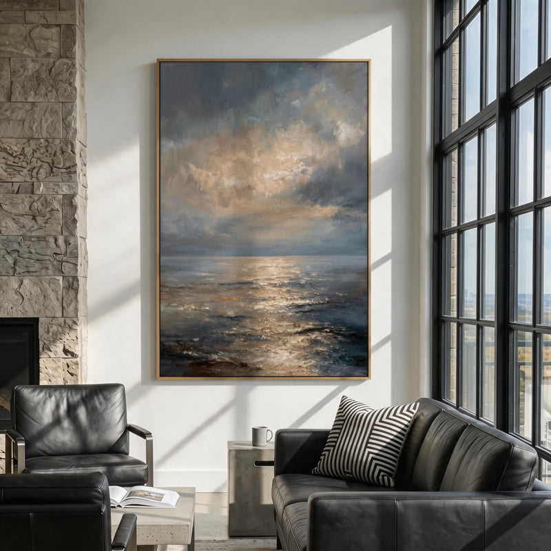 "Luminous Calm" – Tonalist Atmospheric Seascape Canvas Art | Serene Bedroom Wall Decor