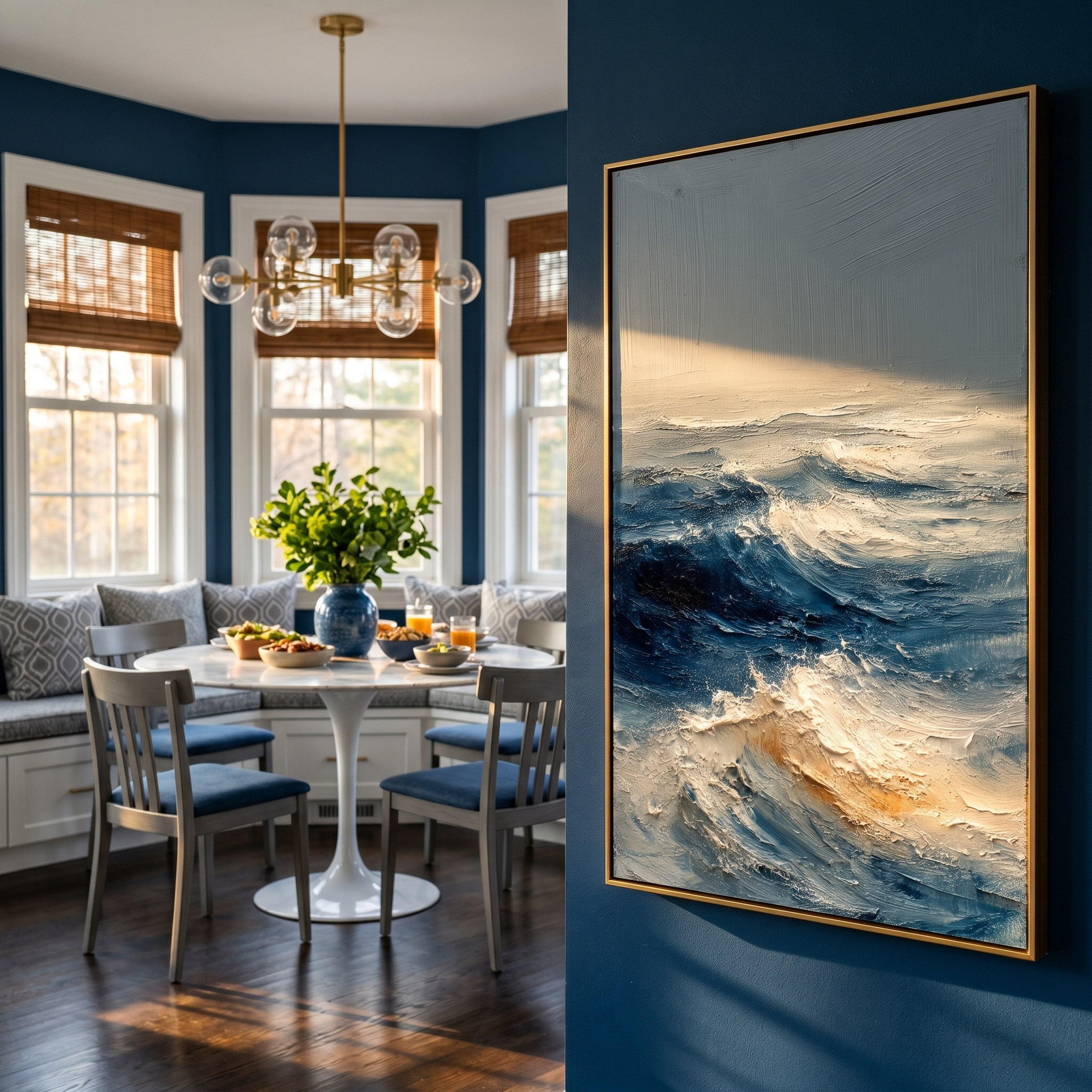 "Tempestuous Ocean Swell" – Modern Heavy Impasto Seascape | 3D Blue & Foamy White Palette Knife Painting | Luxury Vertical Wall Art#PT 002