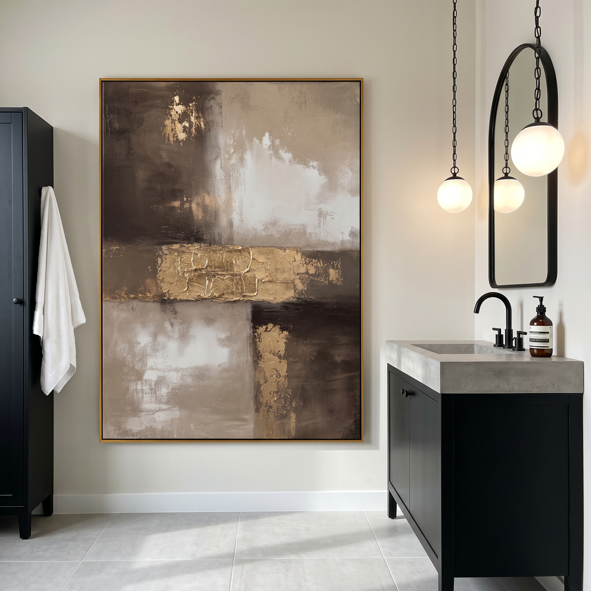 "Gilded Strata" – Industrial Wabi-Sabi Gold Leaf Abstract Painting | Sophisticated Study Statement Art