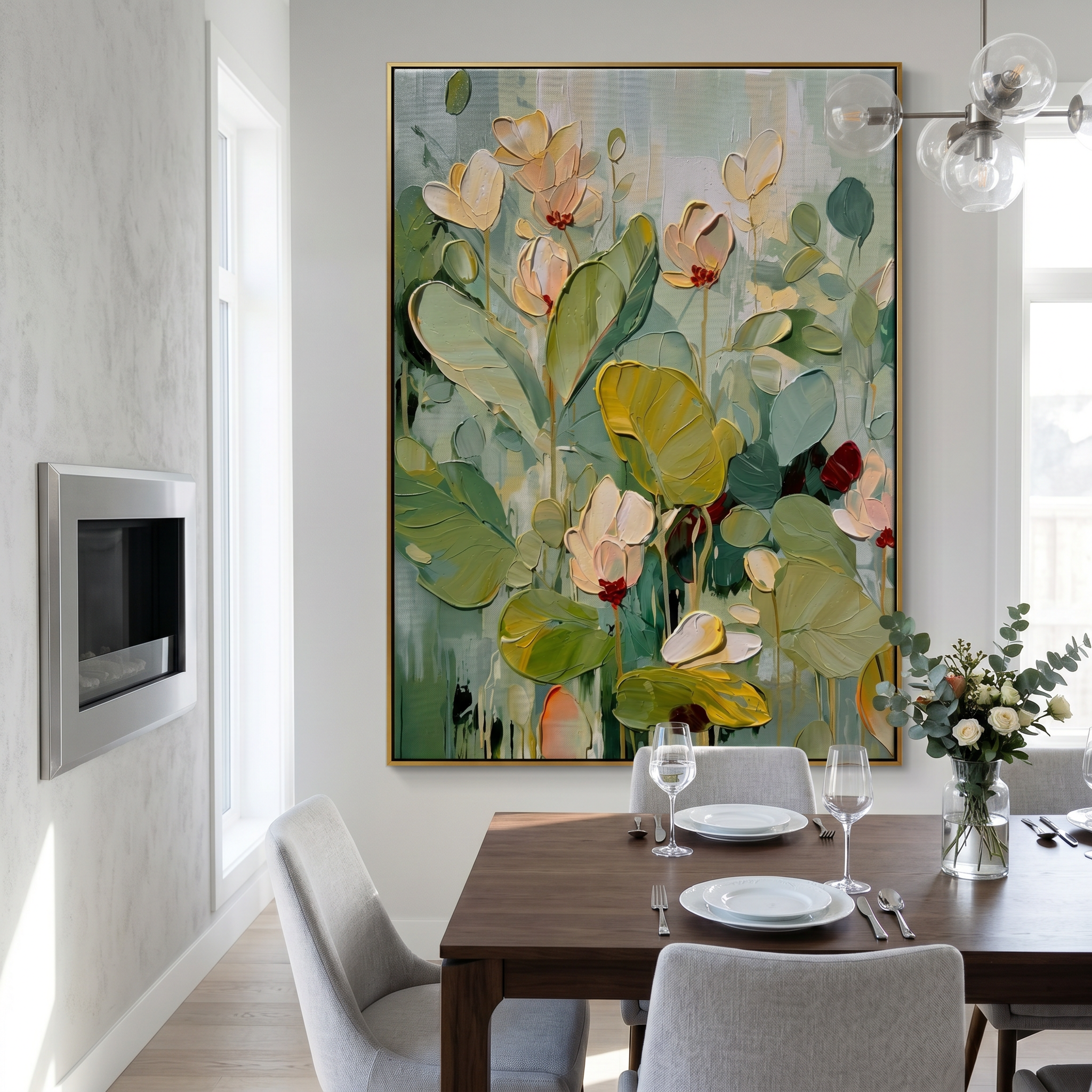 "Silent Bloom" – Expressionist Cream & Sage Impasto Floral Canvas | Serene Bedroom Art