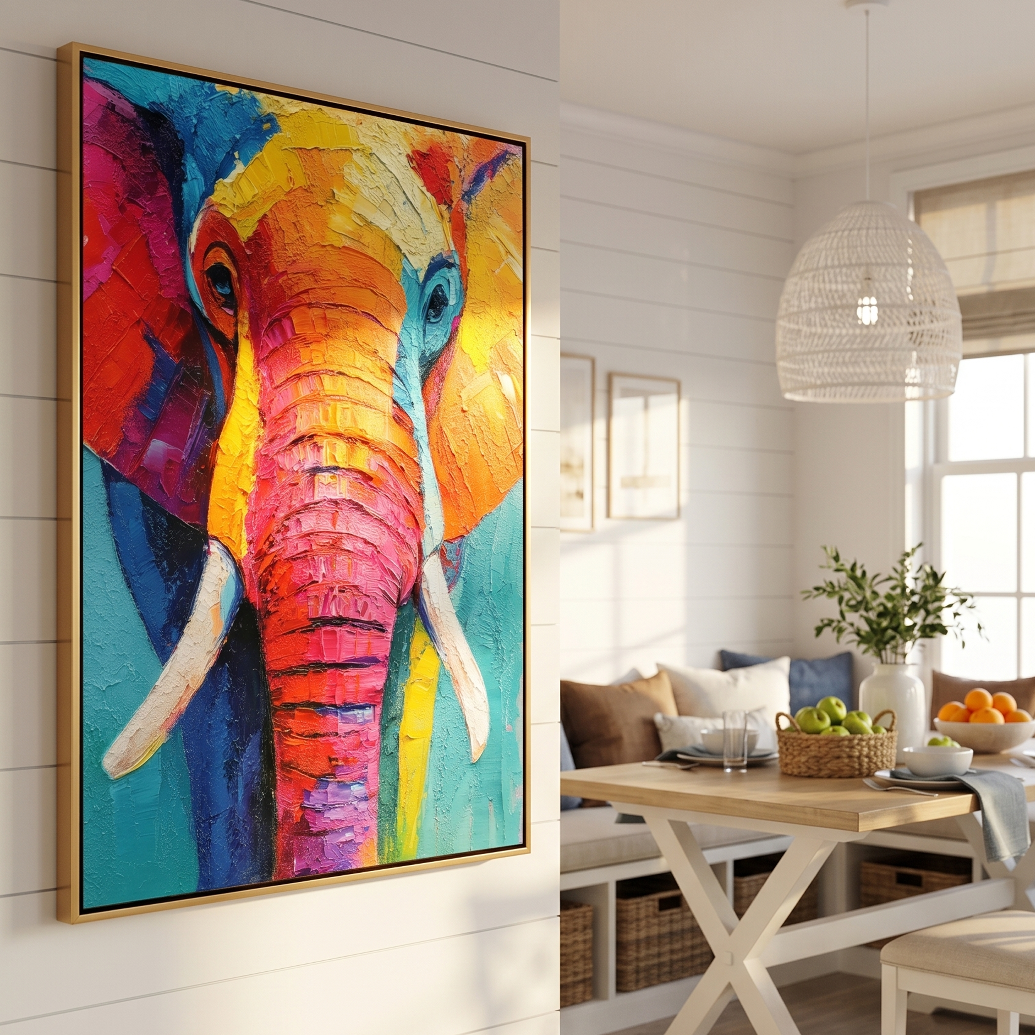 "Colorful Pachyderm Spirit" – Expressive Impasto Animal Artwork | Tactile Vibrant Elephant Canvas | Luxury Statement Vertical Wall Art#AN 001