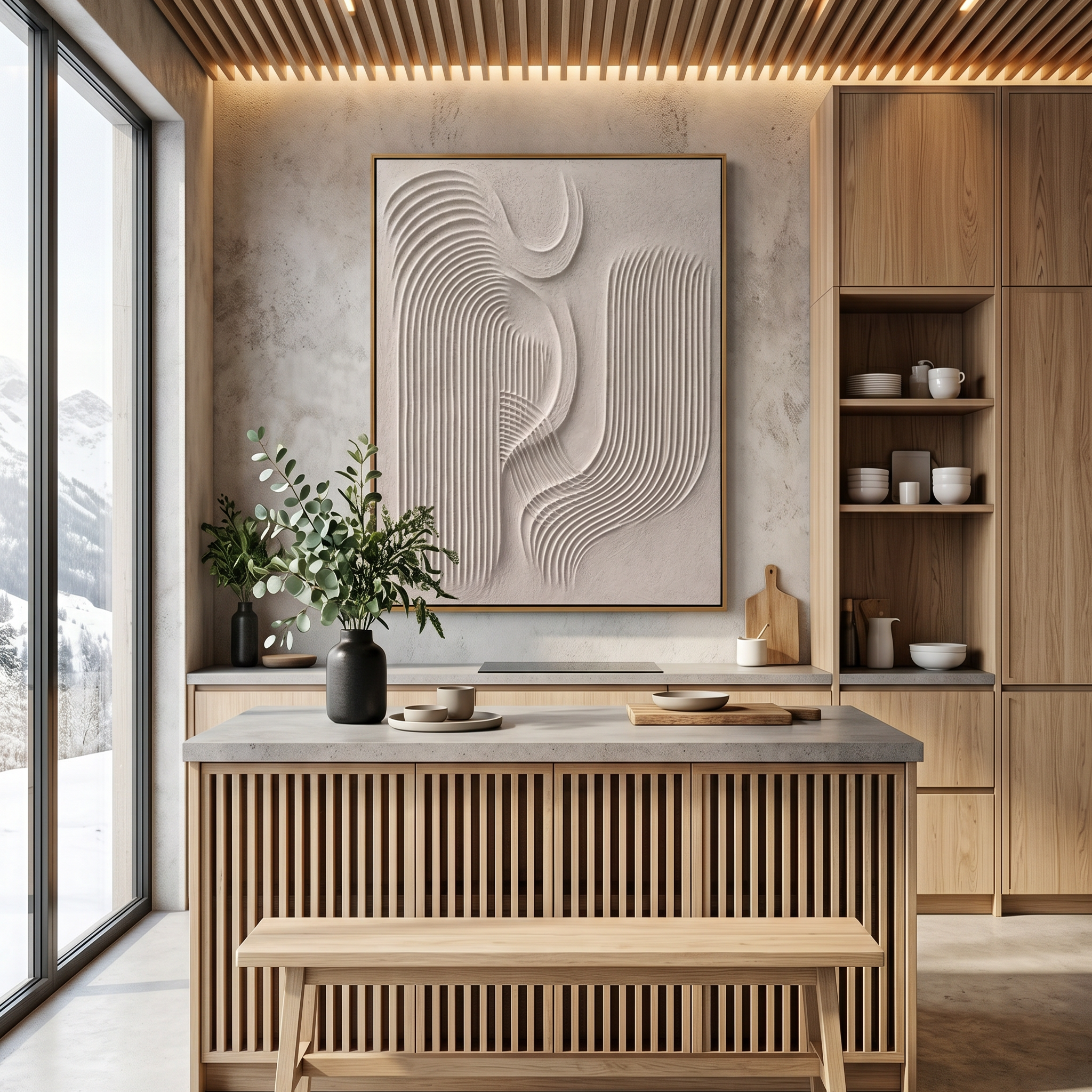 "Zen Echo" – Minimalist 3D Relief Rhythmic Textured Art | Contemporary Master Bedroom Decor