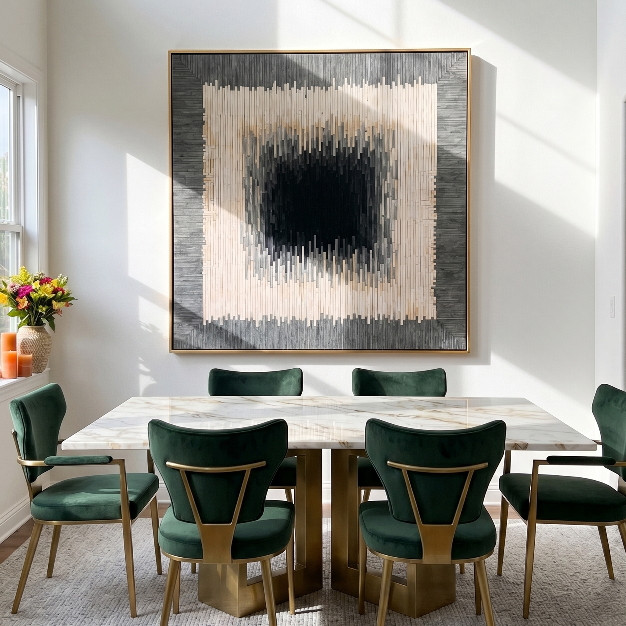 "Centrifugal Rhythm" – Tactile Neutral-Tone Abstract Art | Grayscale Gradient Tiled Wall Decor | Contemporary Square Statement Piece# PT 016