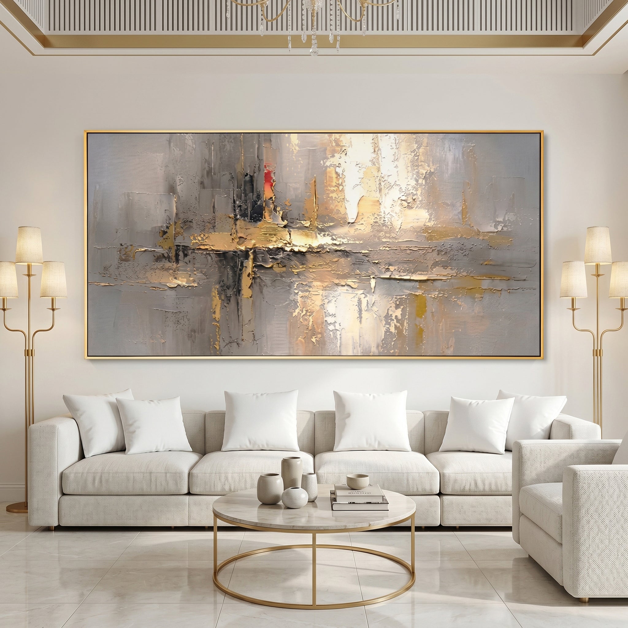 "Gilded Monolith" – Wabi-Sabi Abstract Gold Foil Textured Canvas Art | Minimalist Executive Office Decor