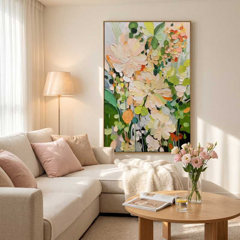 "Meadow Grace" – Modern 3D Impasto Floral Canvas | Whimsical Whimsical Garden Wall Art