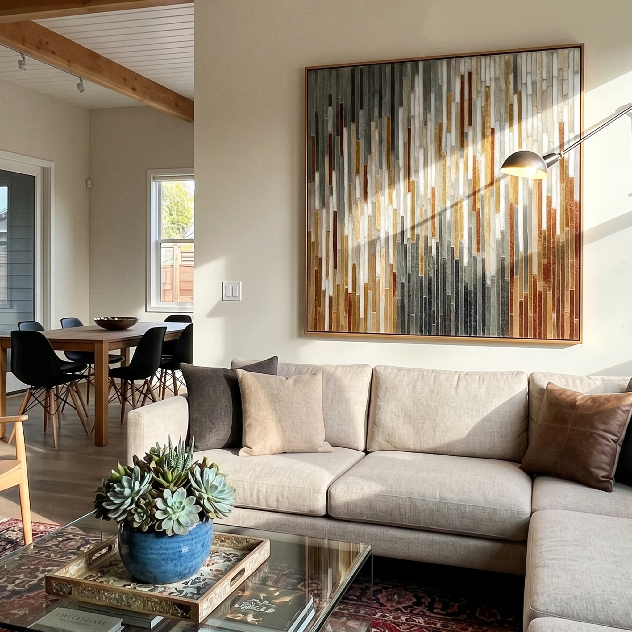 "Vertical Earthfall" – Modern Mosaic Abstract | 3D Warm Neutral & Bronze Tiled Wall Art | Luxury Square Wall Decor#PT 014
