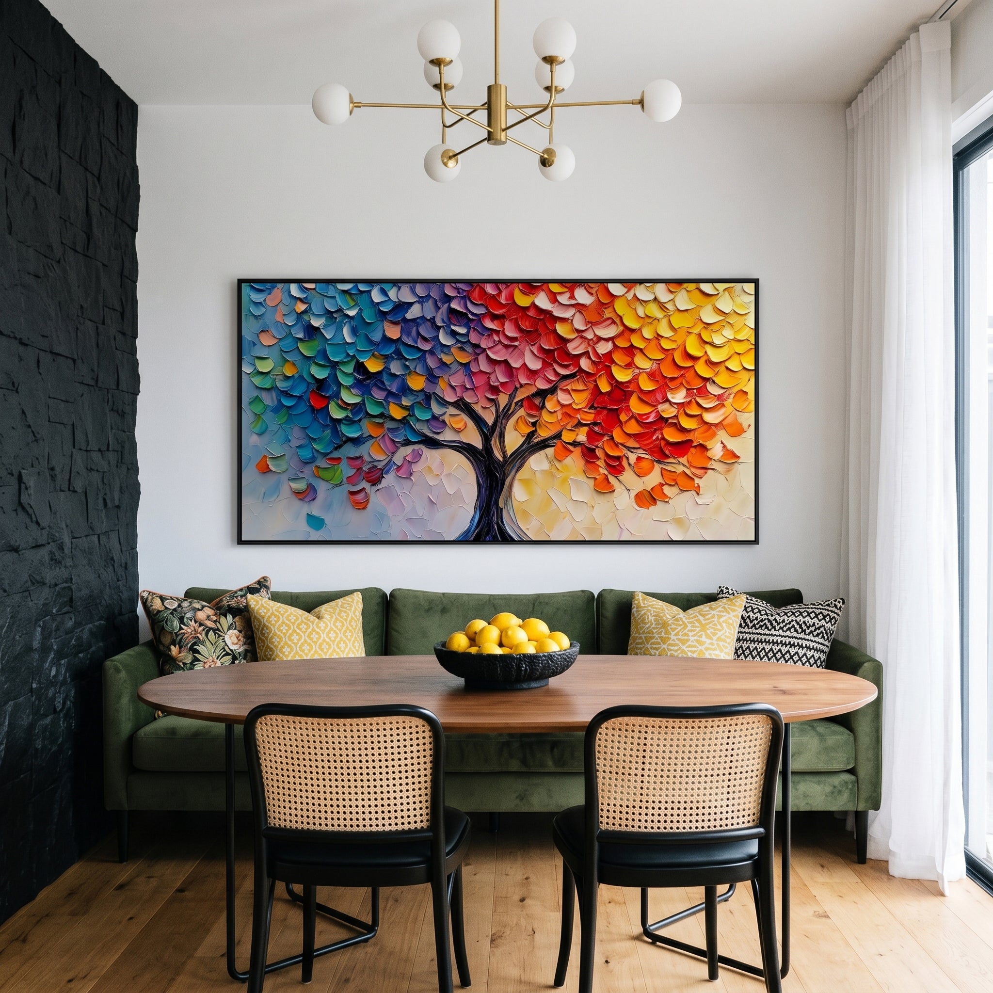 "Vibrant Awakening" – Rainbow Impasto Tree of Life Oil Painting | Modern Living Room Wall Art