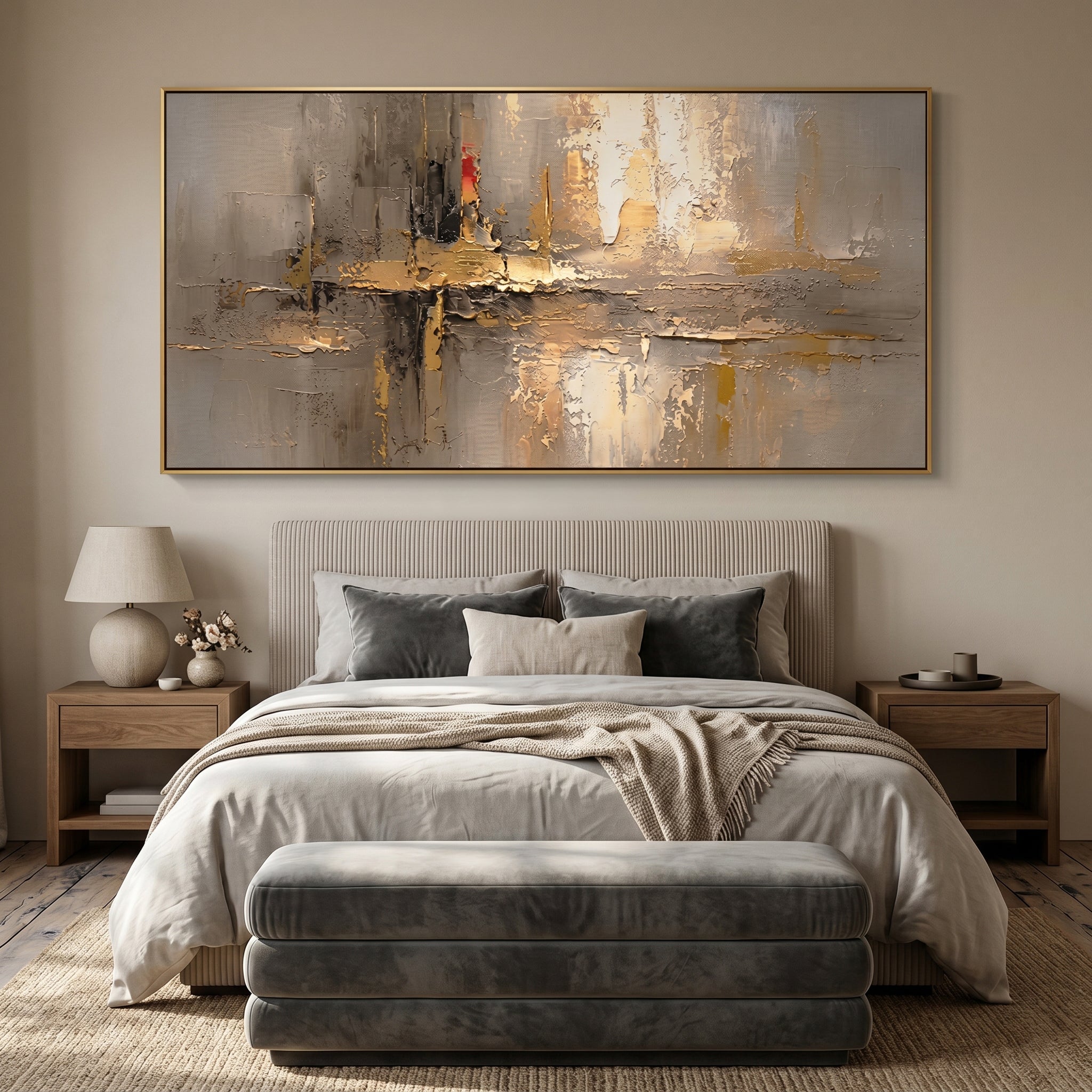 "Gilded Monolith" – Wabi-Sabi Abstract Gold Foil Textured Canvas Art | Minimalist Executive Office Decor