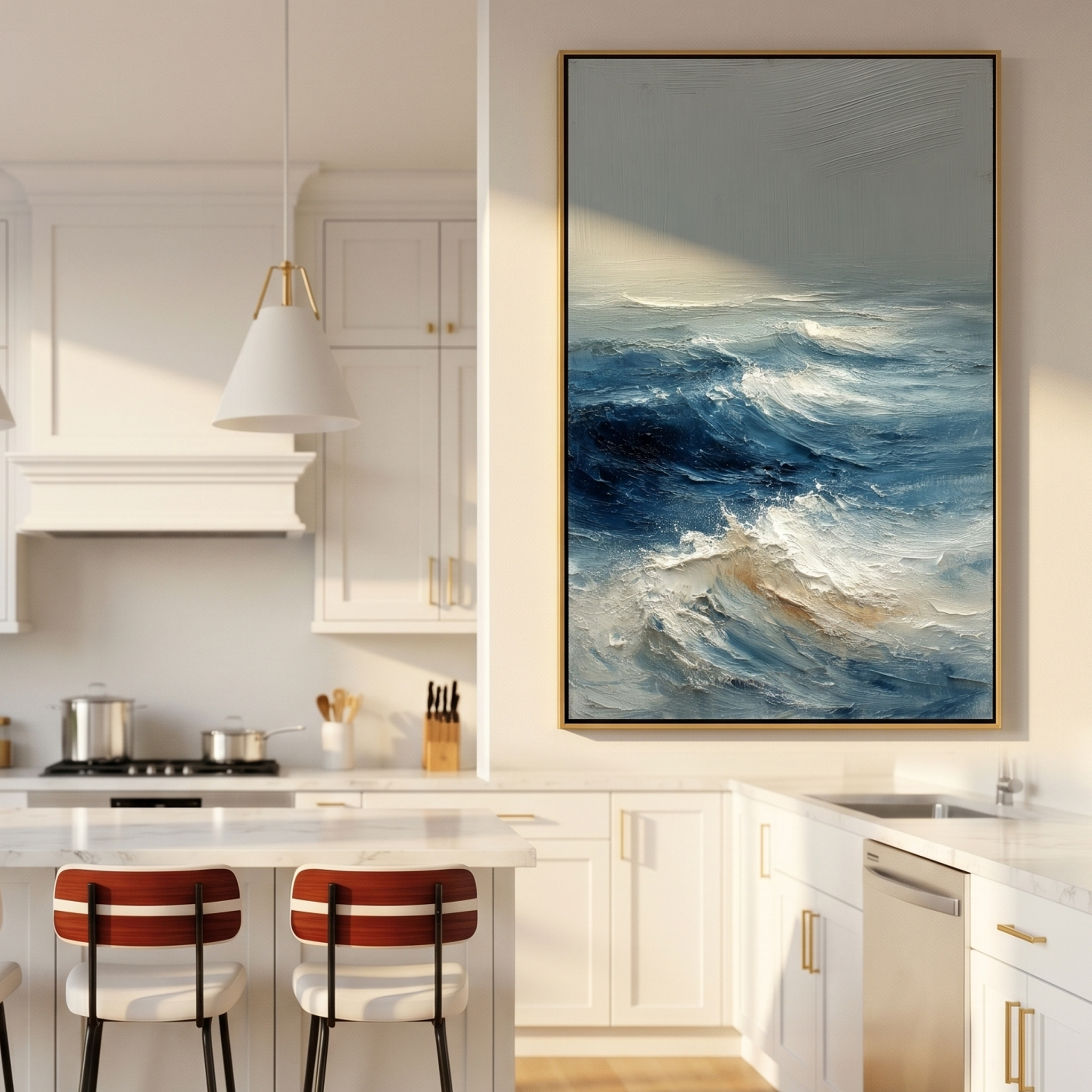 "Tempestuous Ocean Swell" – Modern Heavy Impasto Seascape | 3D Blue & Foamy White Palette Knife Painting | Luxury Vertical Wall Art#PT 002