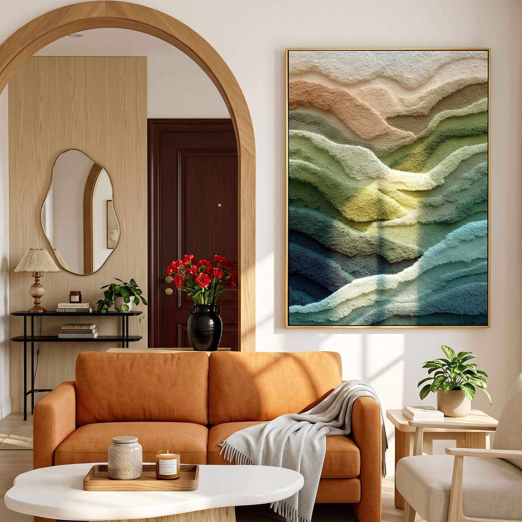"Textured Ocean Gradient" – Tactile Abstract Landscape Art | Earthy Teal, Sage & Beige Impasto Wall Decor | Contemporary Vertical Art#PT 005