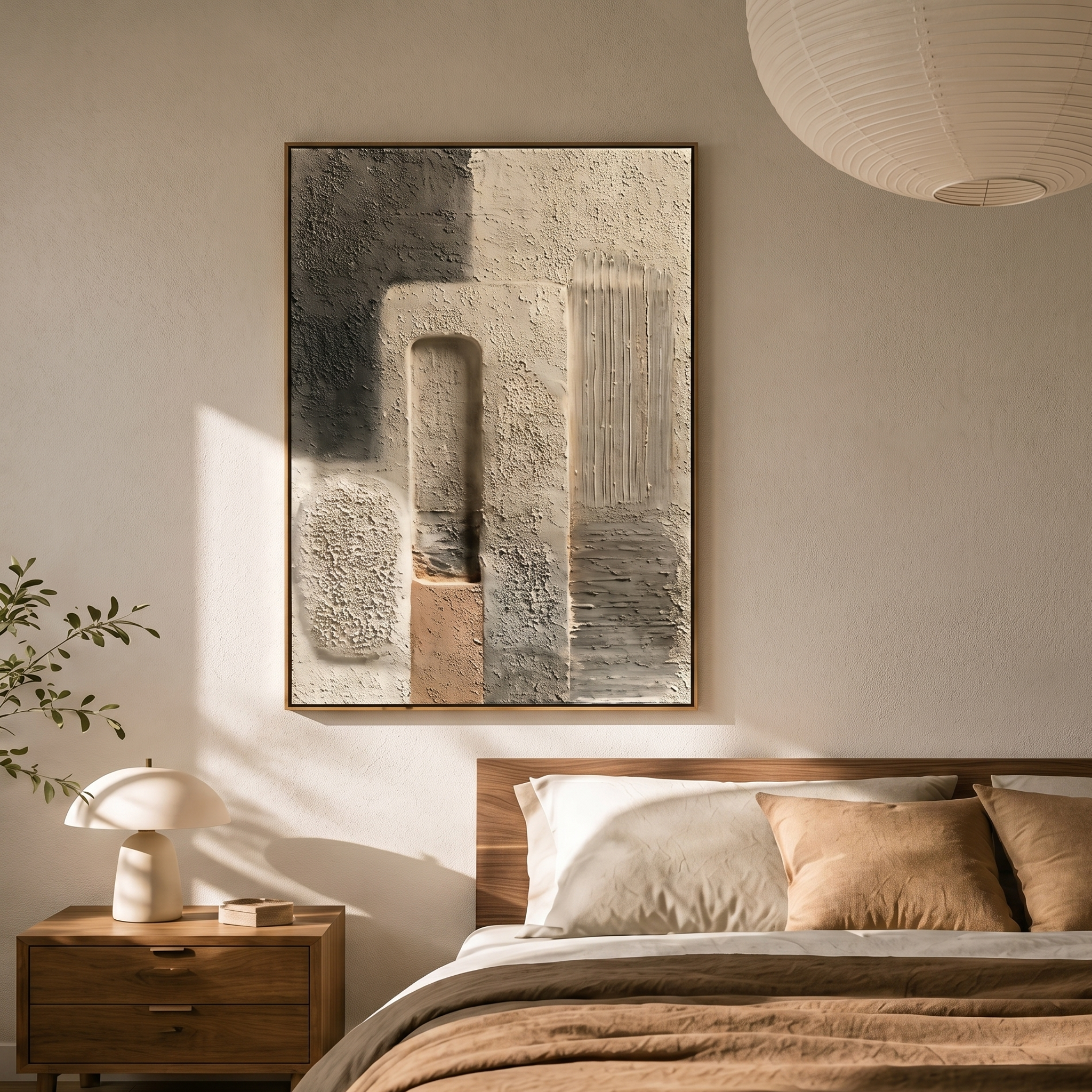 "Neutral Tones Geometry" – Modern Heavy Impasto Abstract | 3D Beige & Taupe Palette Knife Painting | Luxury Vertical Wall Art#PT 004
