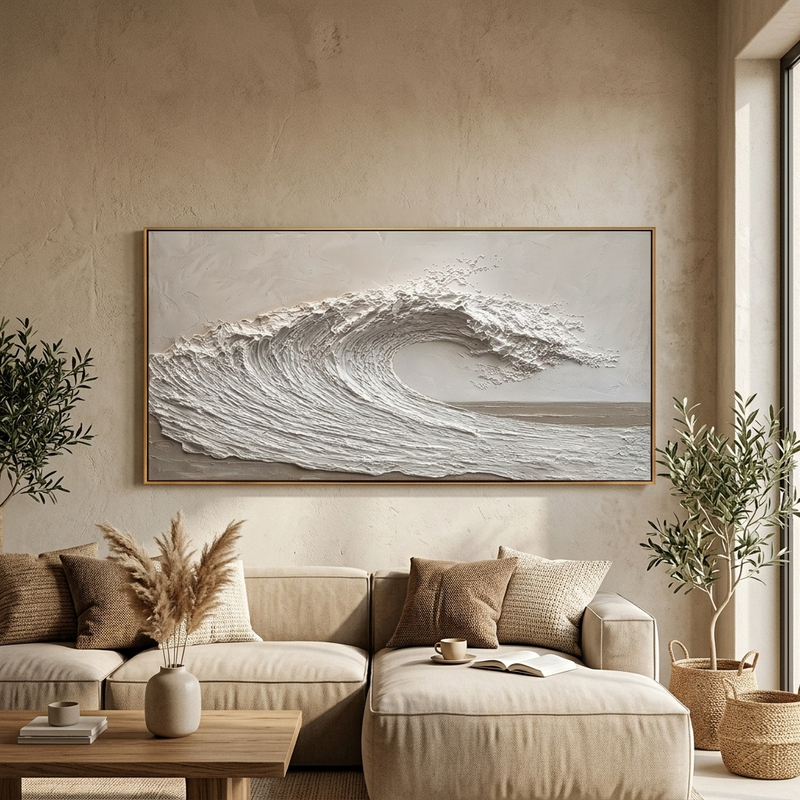 "Silent Surge" – Minimalist 3D Sculptural Wave Impasto Canvas Art | Zen Living Room Decor