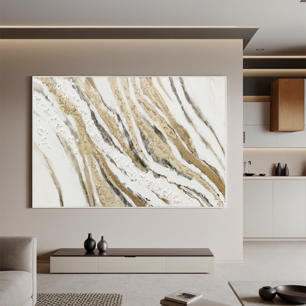 "Golden Echo" - Geometric Plaster Relief | Gold & Grey Geometric Art Statement Art