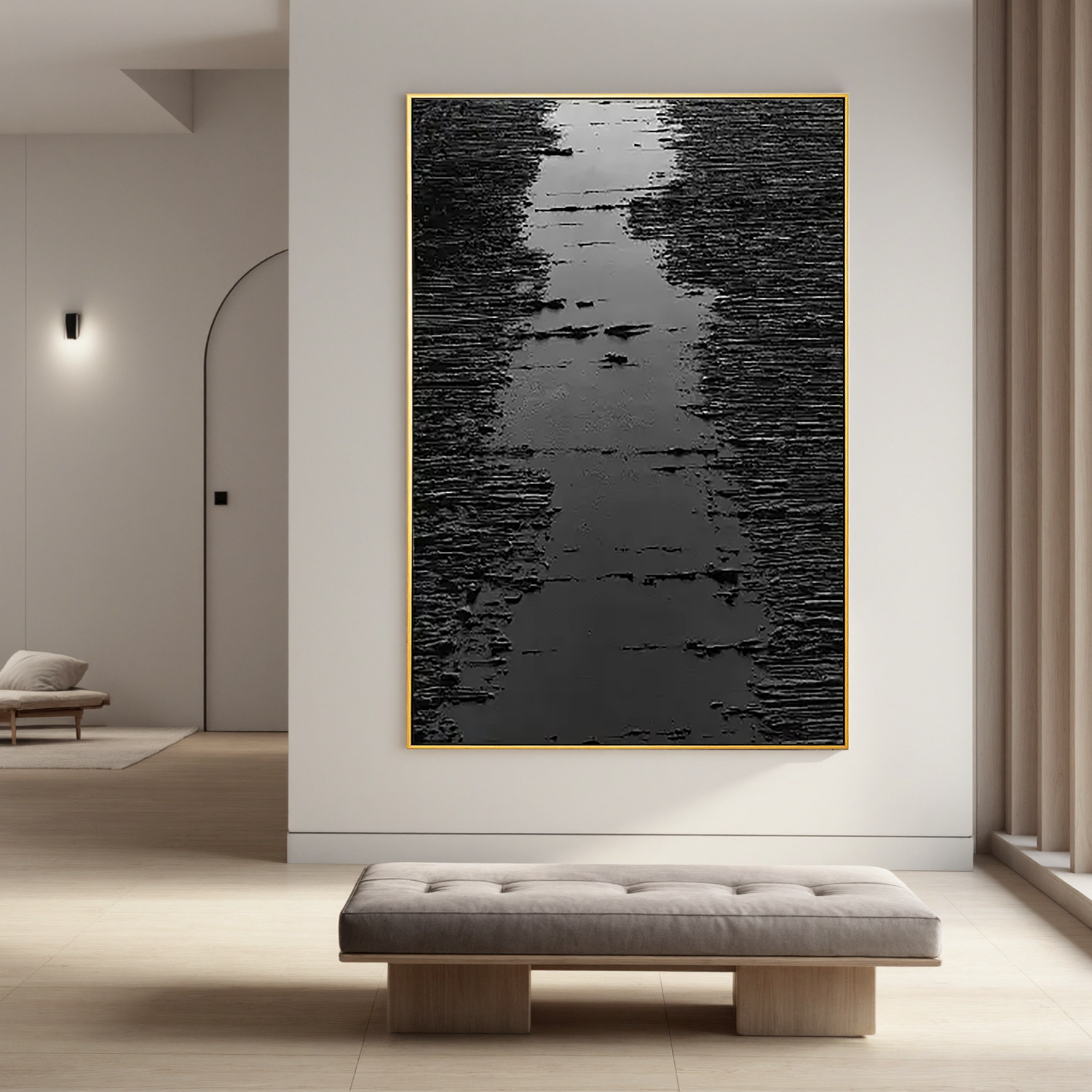 "Abstract Form" - 3D Heavy Impasto Plaster Relief | Black Plaster Texture Statement Art