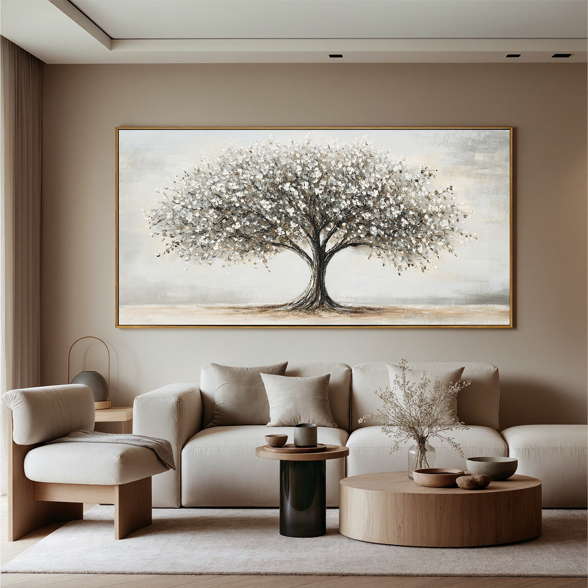 "Milk Blossom" - 3D Heavy Impasto Botanical | Black & Grey Botanical Art Statement Art