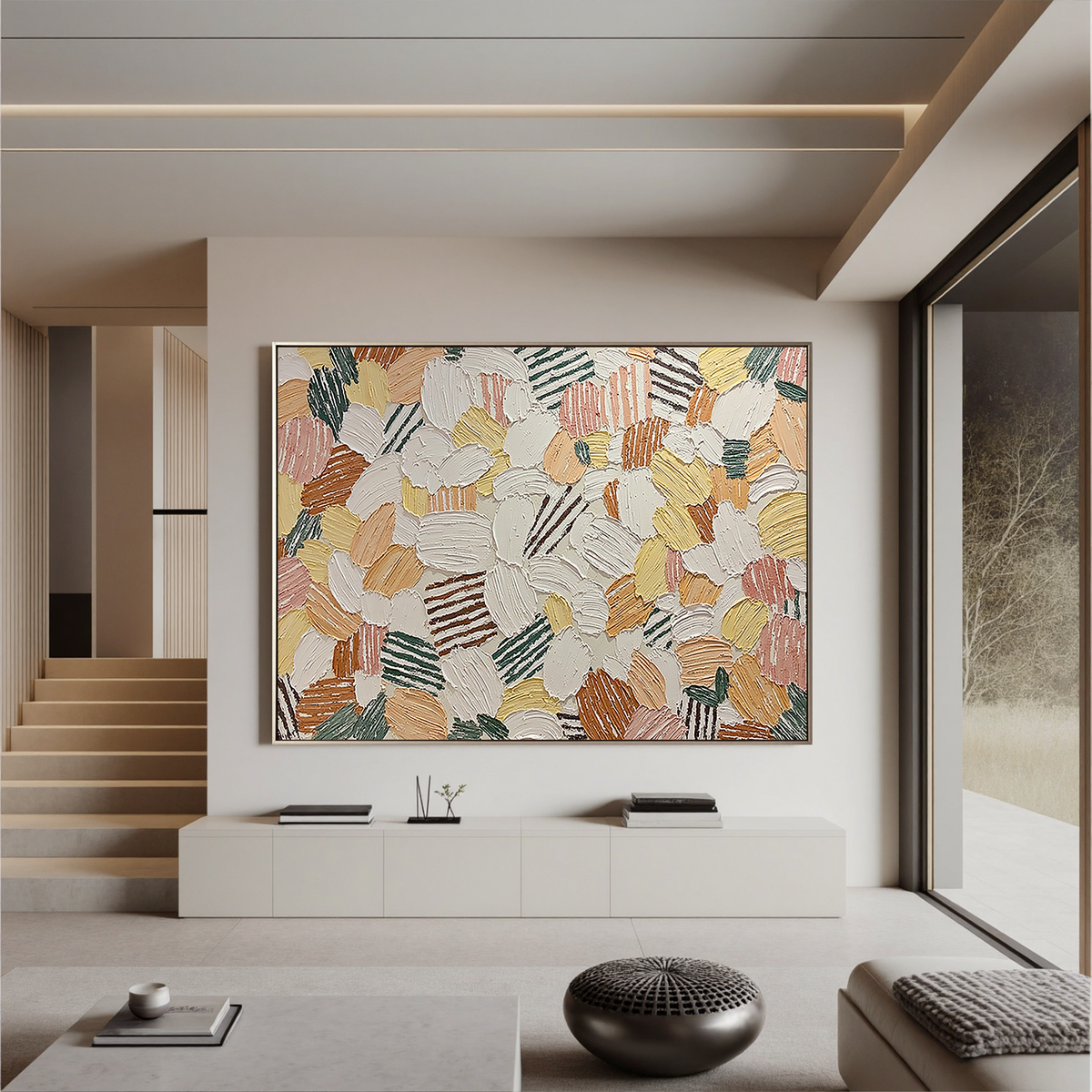 "Mosaic Garden" - 3D Heavy Impasto Colorful Petal Mosaic | Warm Earth-Tone Textured Statement Art