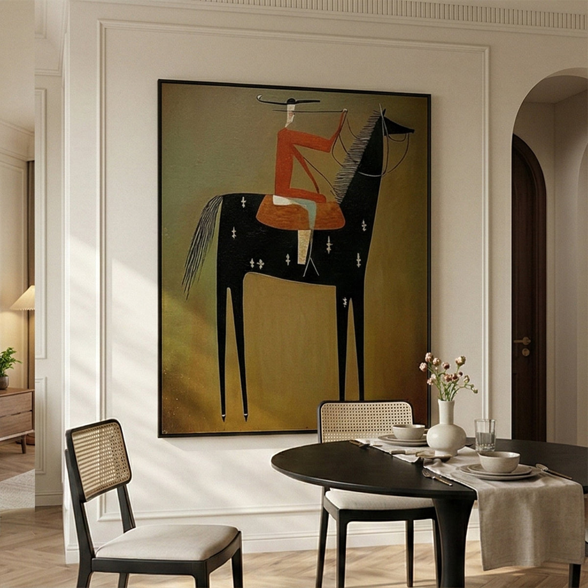 "Equestrian Reverie" - Modern Heavy Impasto Western Animal Artwork | Black & Golden Palette Knife Painting | Luxury Vertical Wall Art #YK 1590