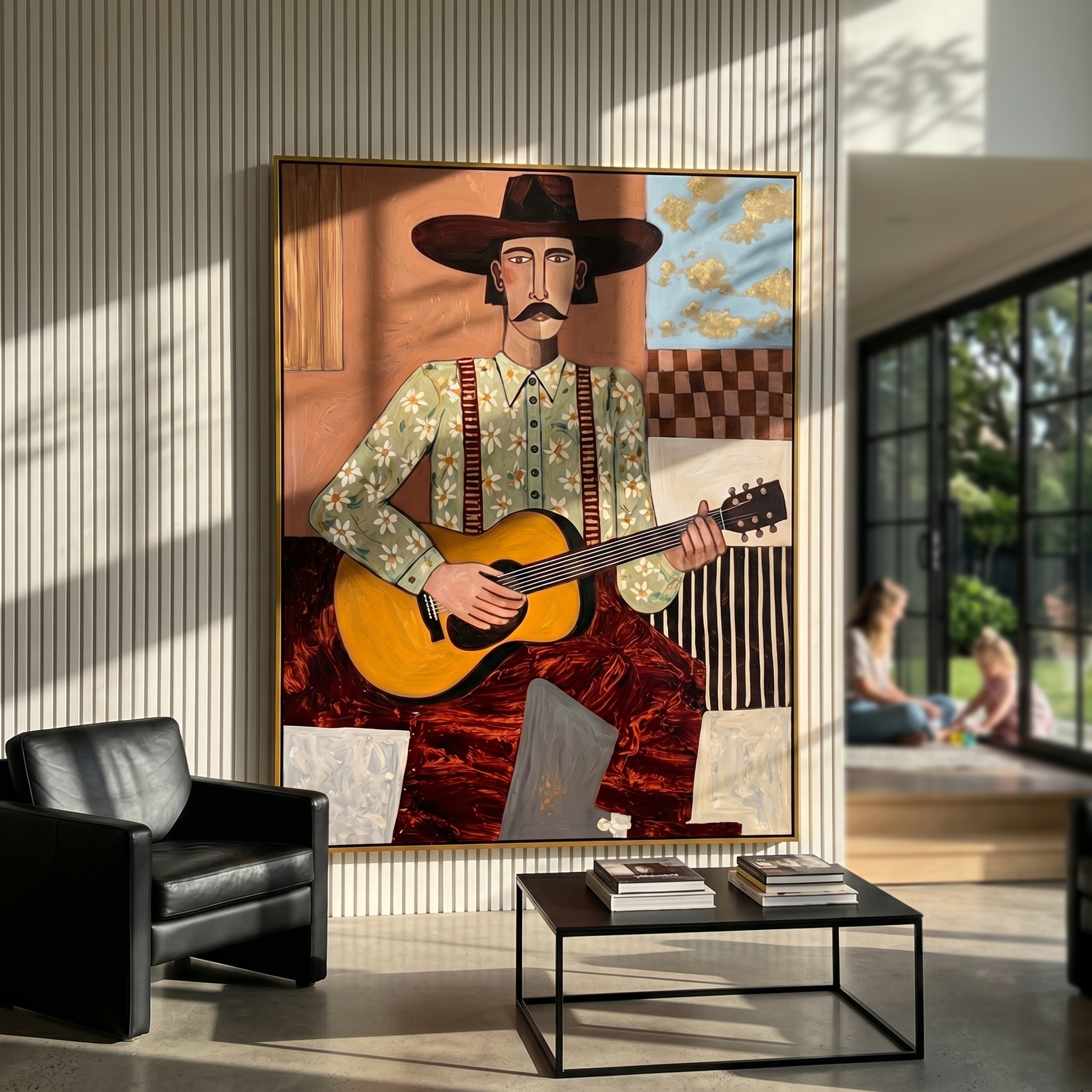 "The Western Balladeer" – Folk Impasto Portrait Art | 3D Terracotta & Sage Palette Knife Painting | Luxury Vertical Wall Art #PE 012