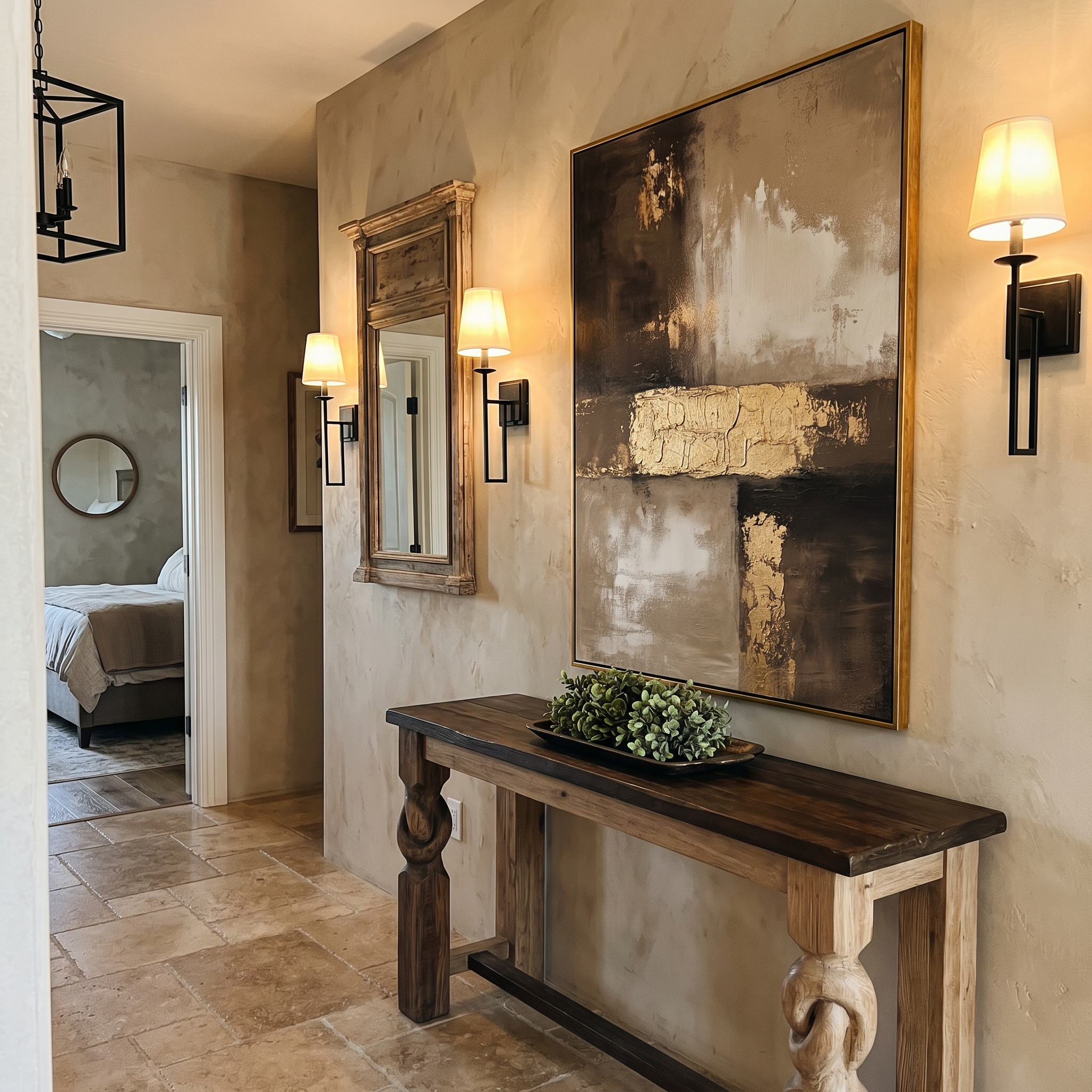 "Gilded Strata" – Industrial Wabi-Sabi Gold Leaf Abstract Painting | Sophisticated Study Statement Art