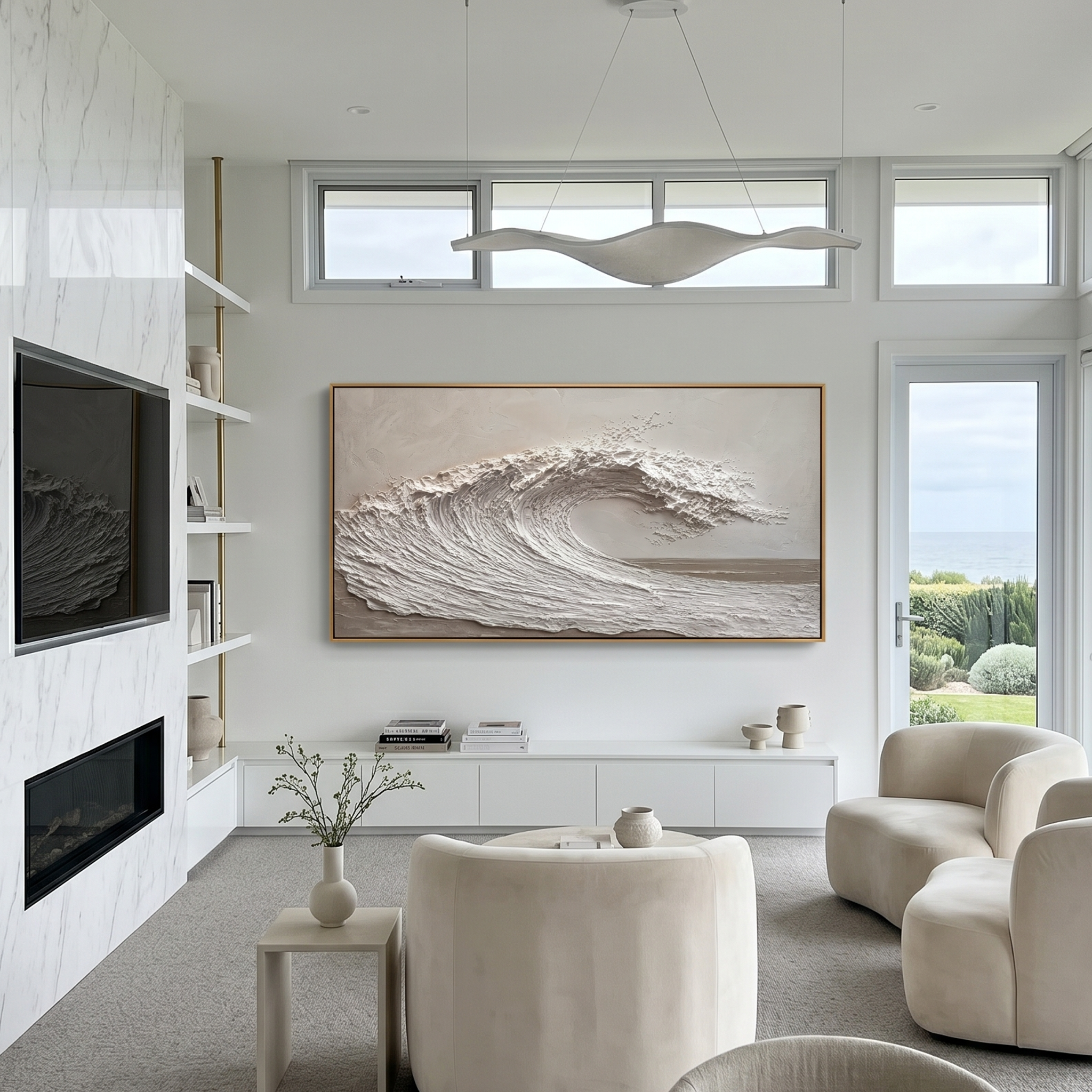 "Silent Surge" – Minimalist 3D Sculptural Wave Impasto Canvas Art | Zen Living Room Decor