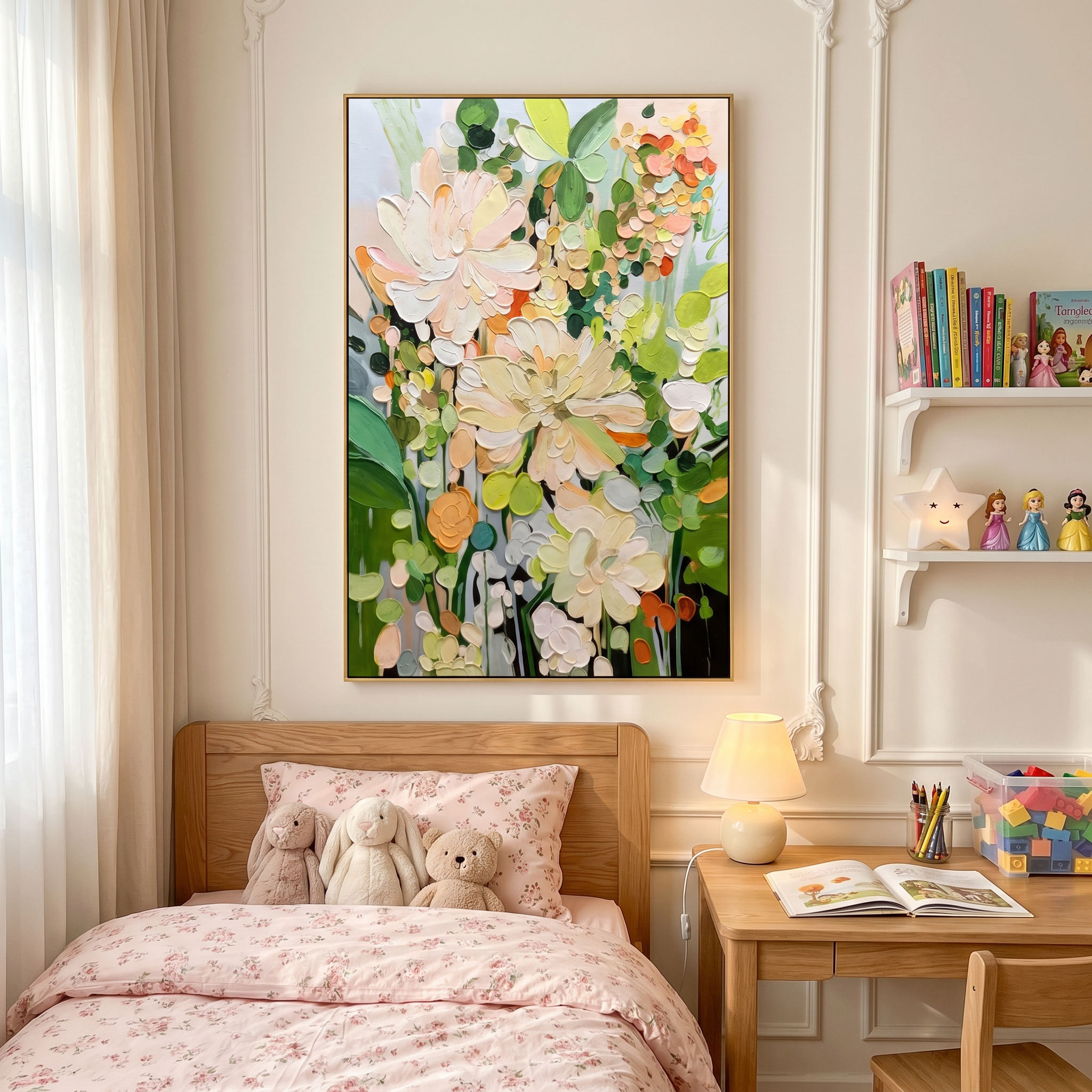 "Meadow Grace" – Modern 3D Impasto Floral Canvas | Whimsical Whimsical Garden Wall Art