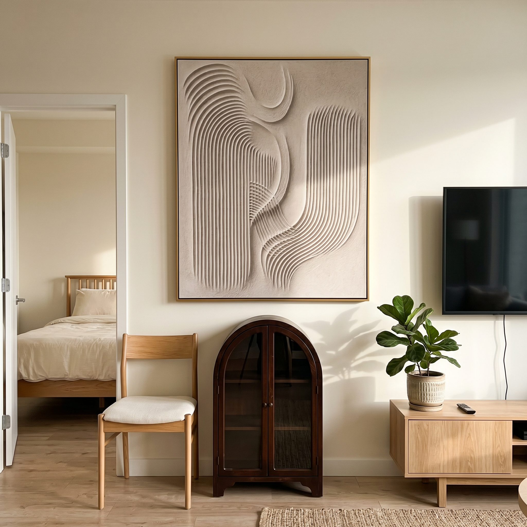 "Zen Echo" – Minimalist 3D Relief Rhythmic Textured Art | Contemporary Master Bedroom Decor