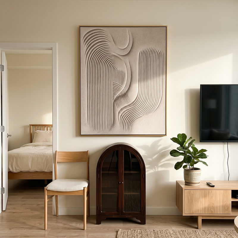 "Zen Echo" – Minimalist 3D Relief Rhythmic Textured Art | Contemporary Master Bedroom Decor