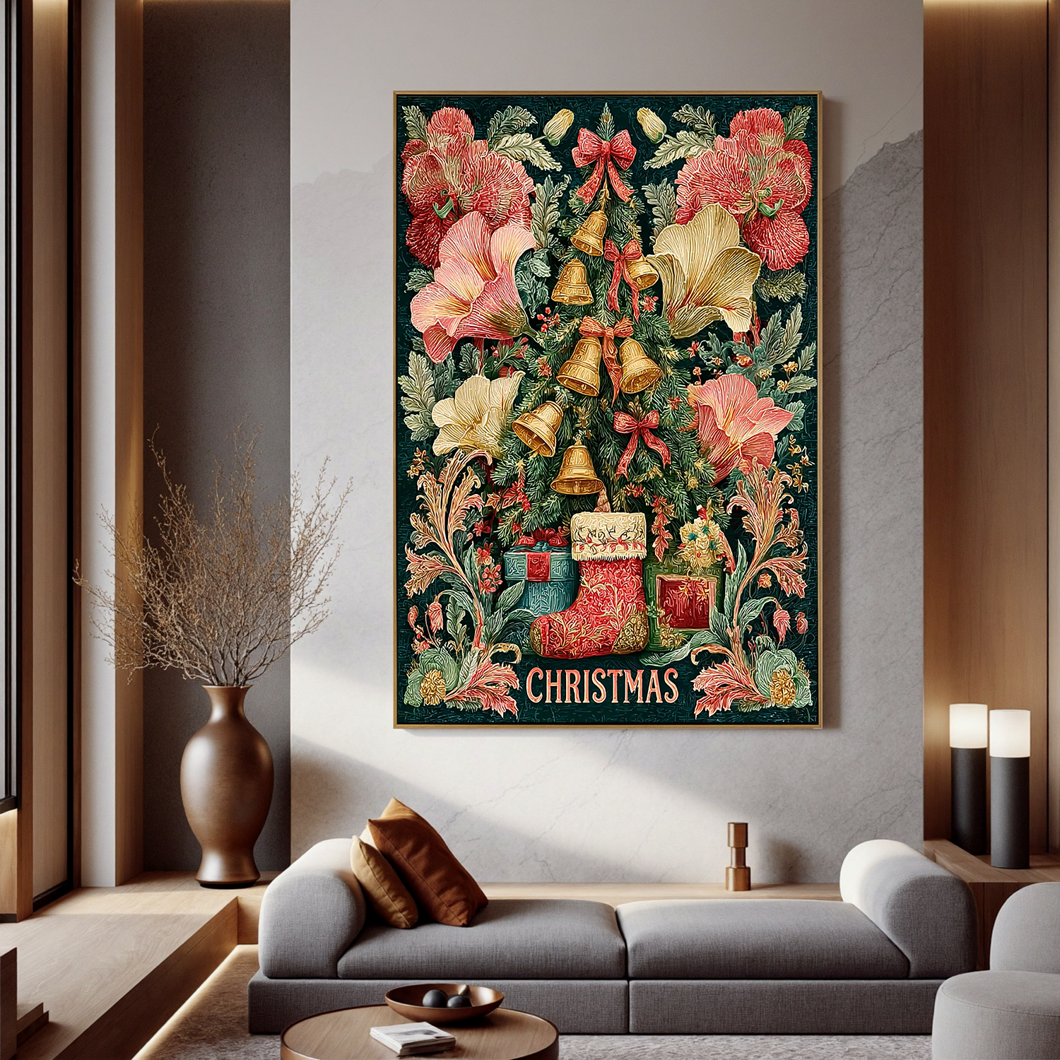 "Victorian Christmas Garden" - Hand-Painted Ornate Botanical Holiday | Festive Floral Statement Art