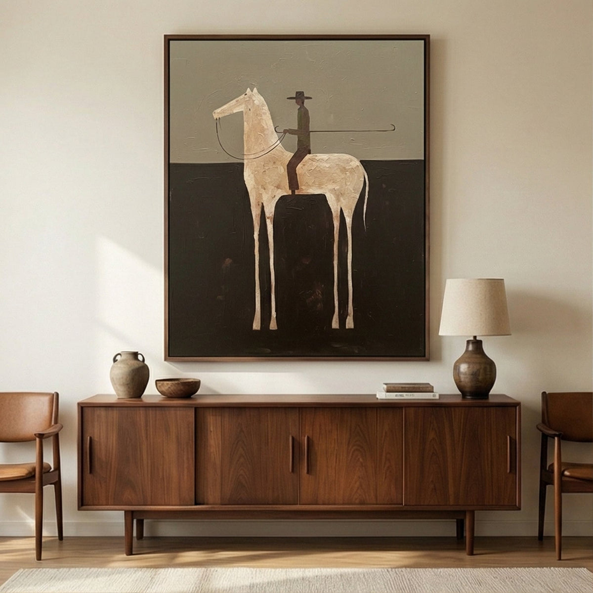 "Midnight Rider" - Modern Heavy Impasto Western Animal Artwork | Black & White Palette Knife Painting | Luxury Vertical Wall Art #YK 1589