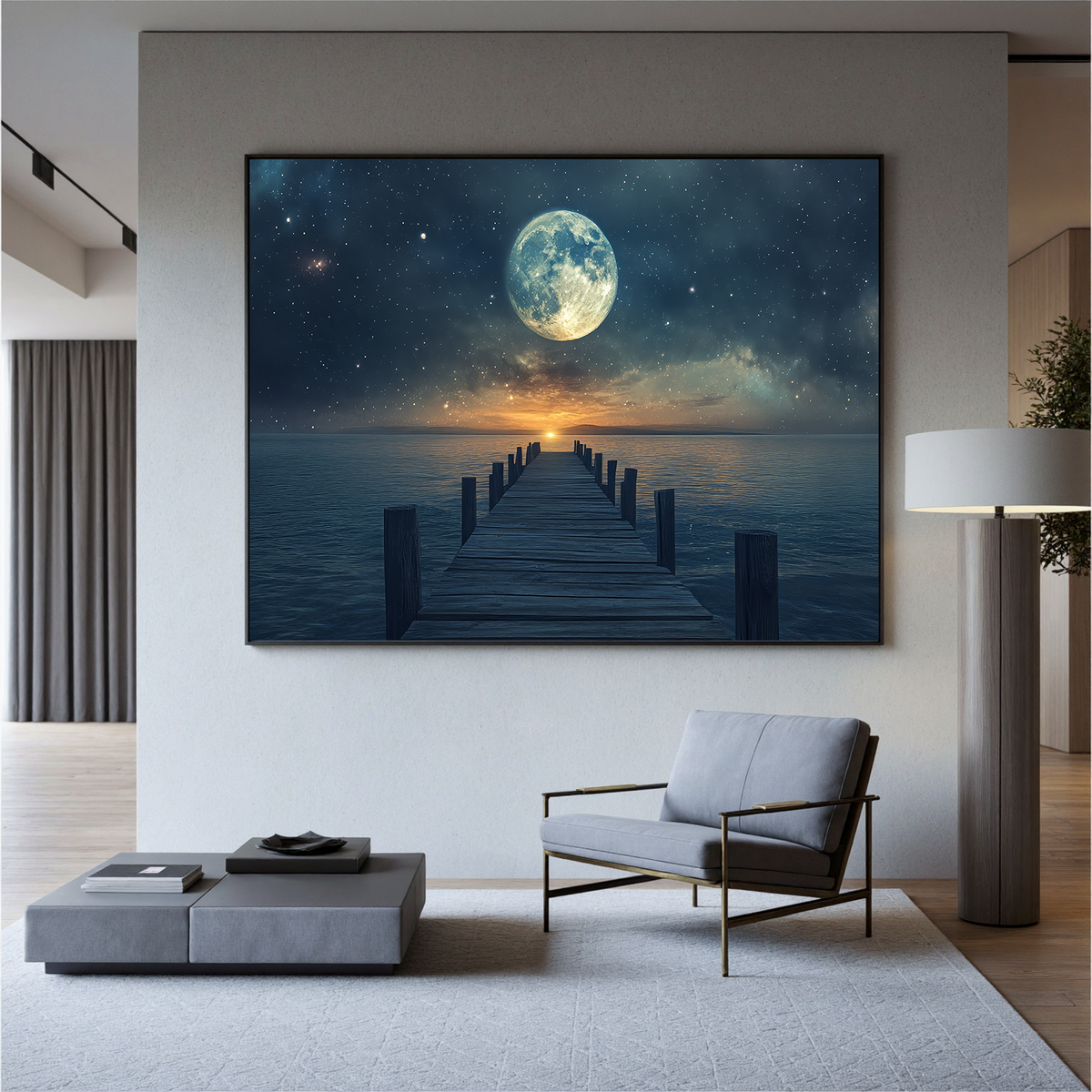 "Golden Shore" - Impressionist Landscape | Gold & Grey Seascape Art Statement Art