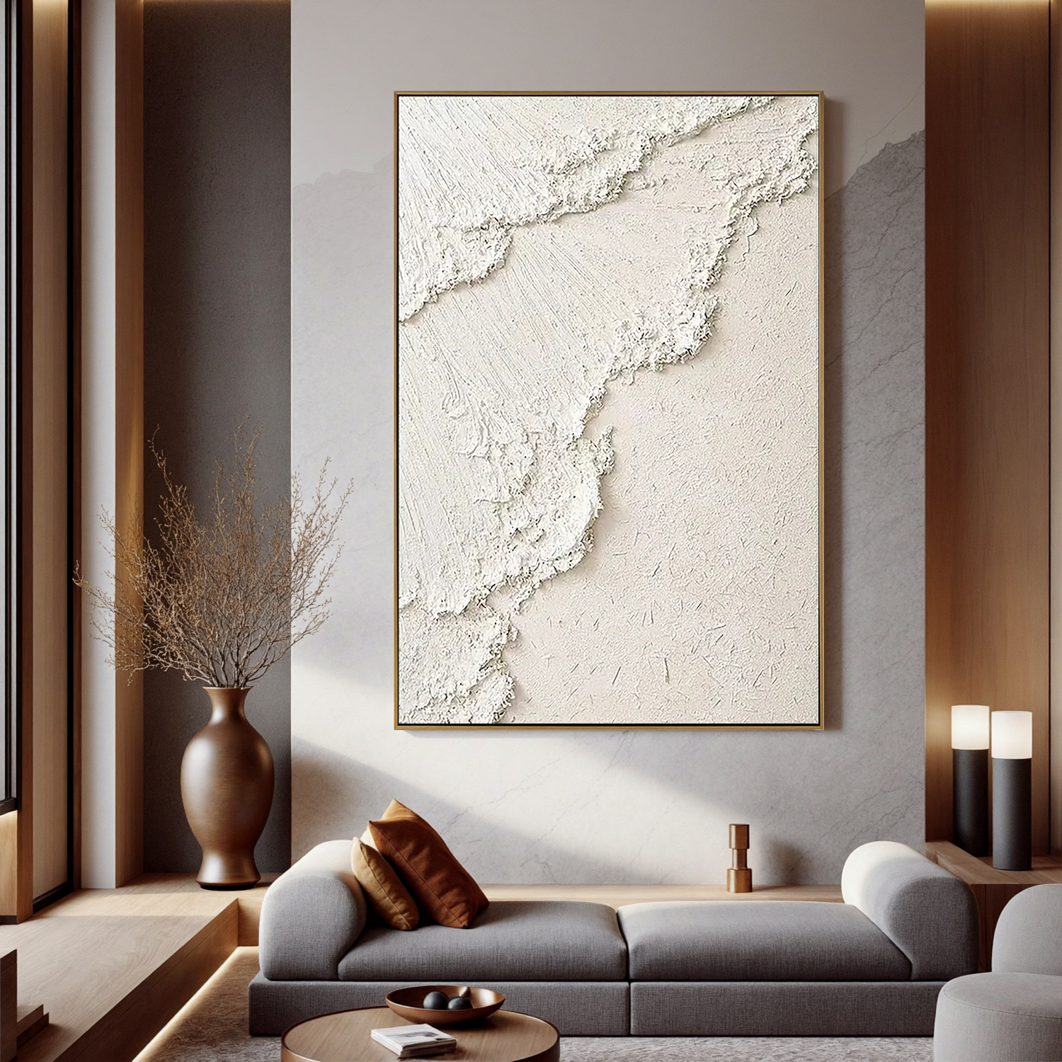 "Nude Coast" - 3D Heavy Impasto Plaster Relief | Beige Plaster Texture Statement Art