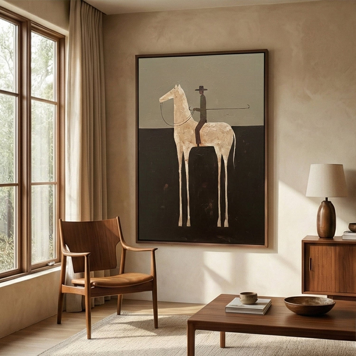 "Midnight Rider" - Modern Heavy Impasto Western Animal Artwork | Black & White Palette Knife Painting | Luxury Vertical Wall Art #YK 1589