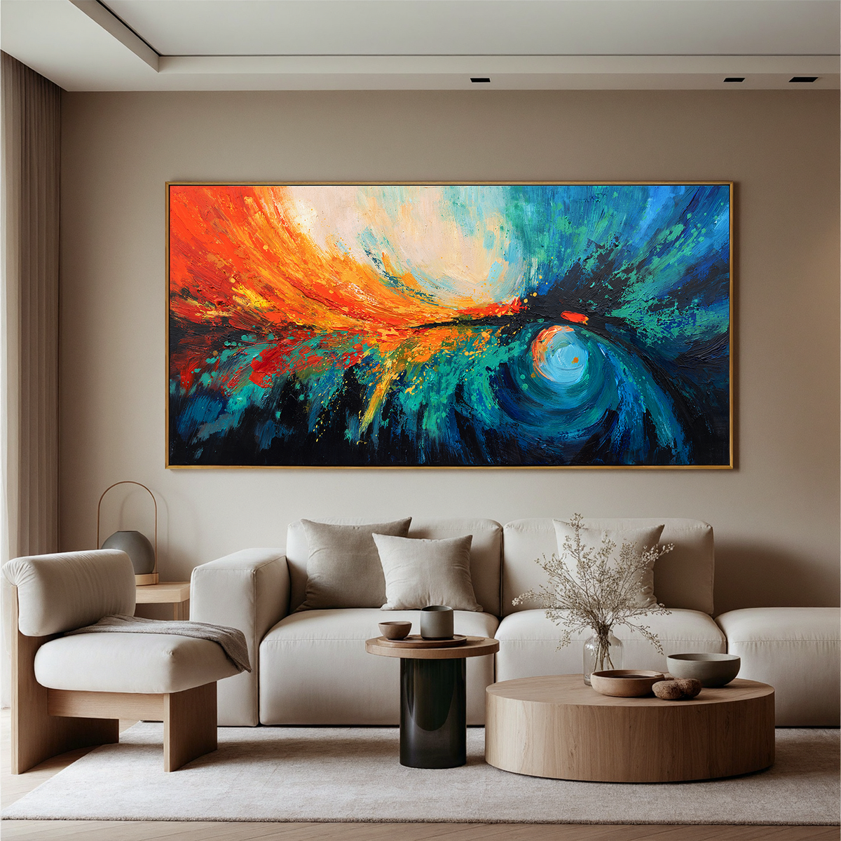 "Aqua Drift" - Minimalist Impasto Abstract | Blue & Beige Abstract Art Statement Art