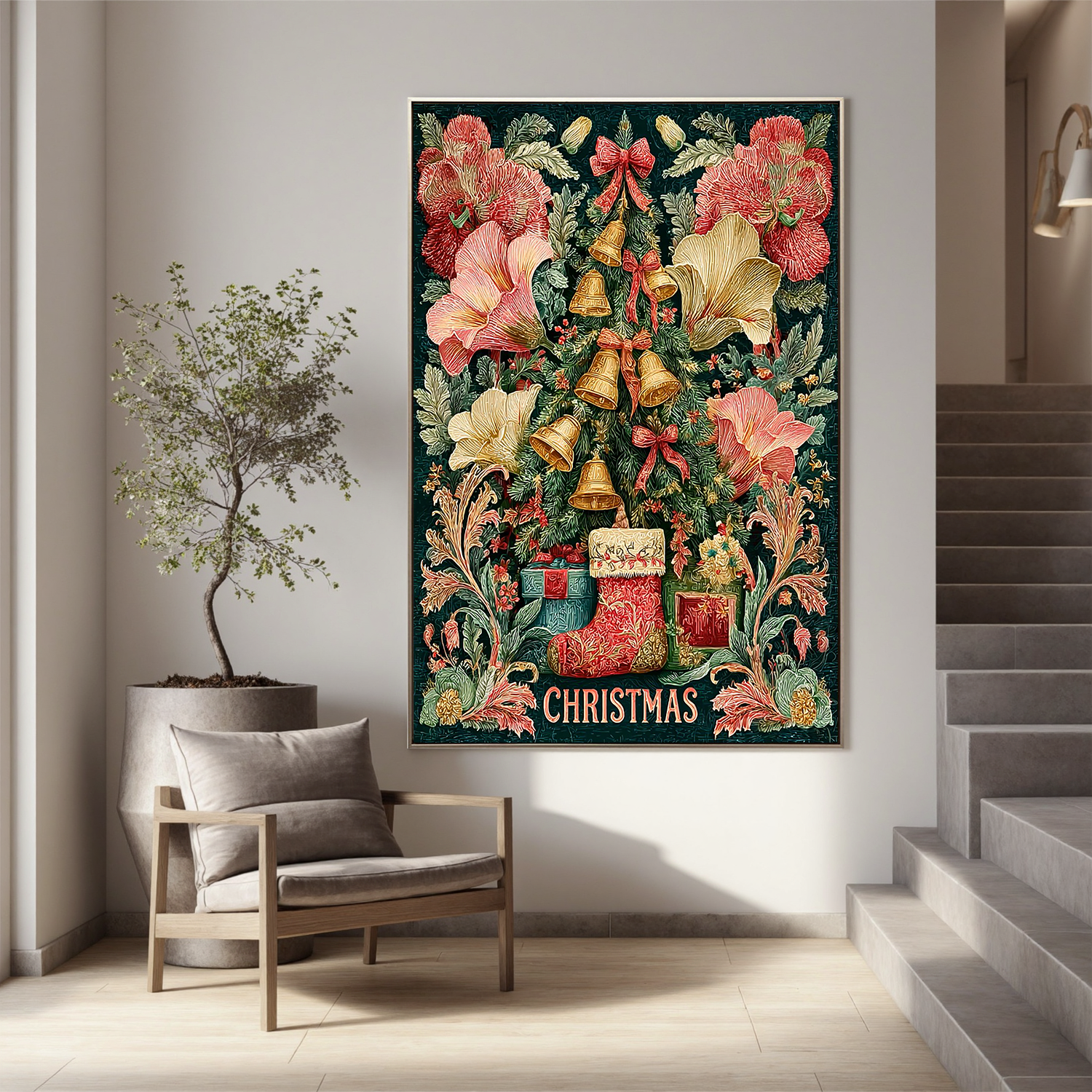 "Victorian Christmas Garden" - Hand-Painted Ornate Botanical Holiday | Festive Floral Statement Art