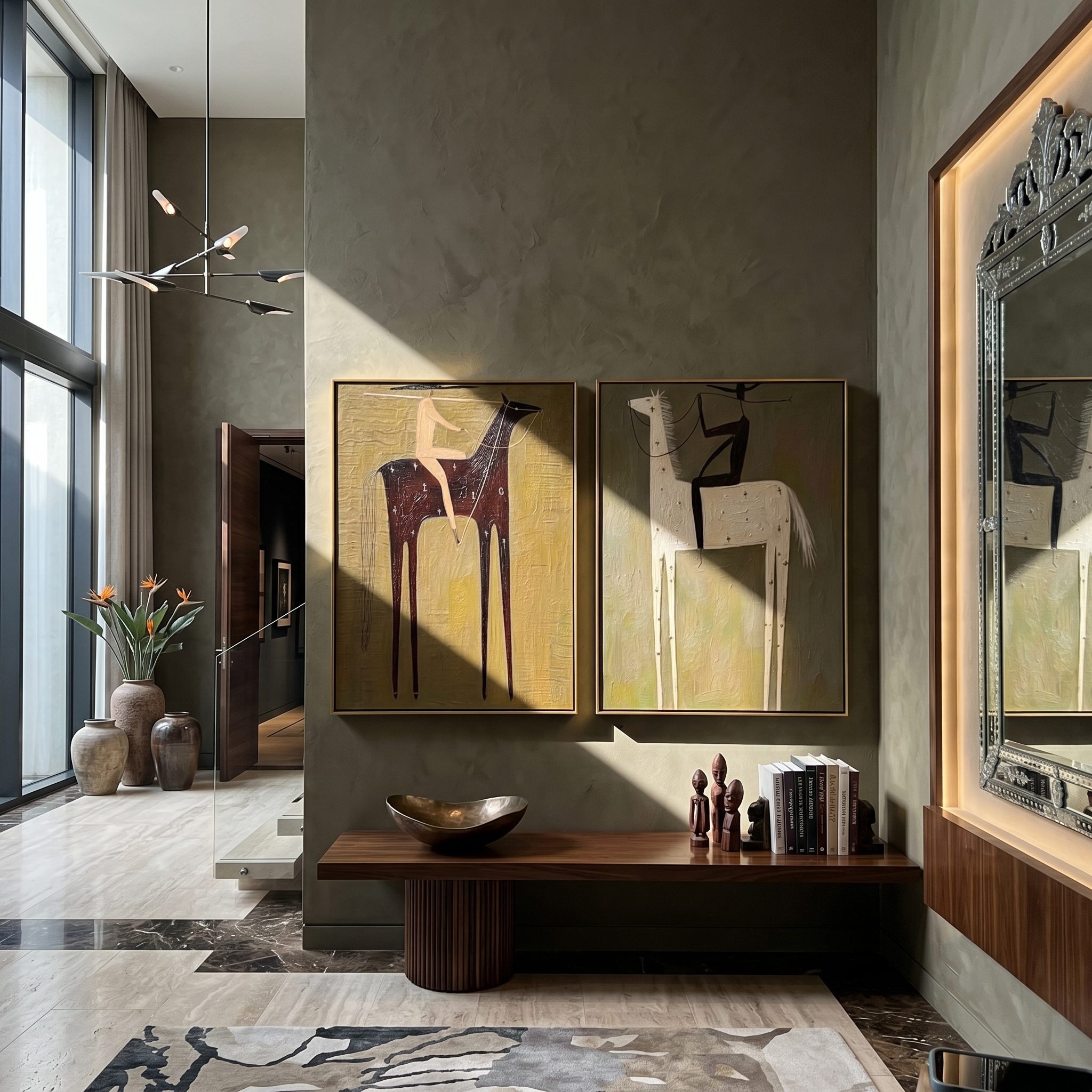 "The Archive of Vanishing Riders" — 3D Textured Abstract Western Rider Wall Art Set | Olive, Ivory & Umber Framed Diptych#VA628