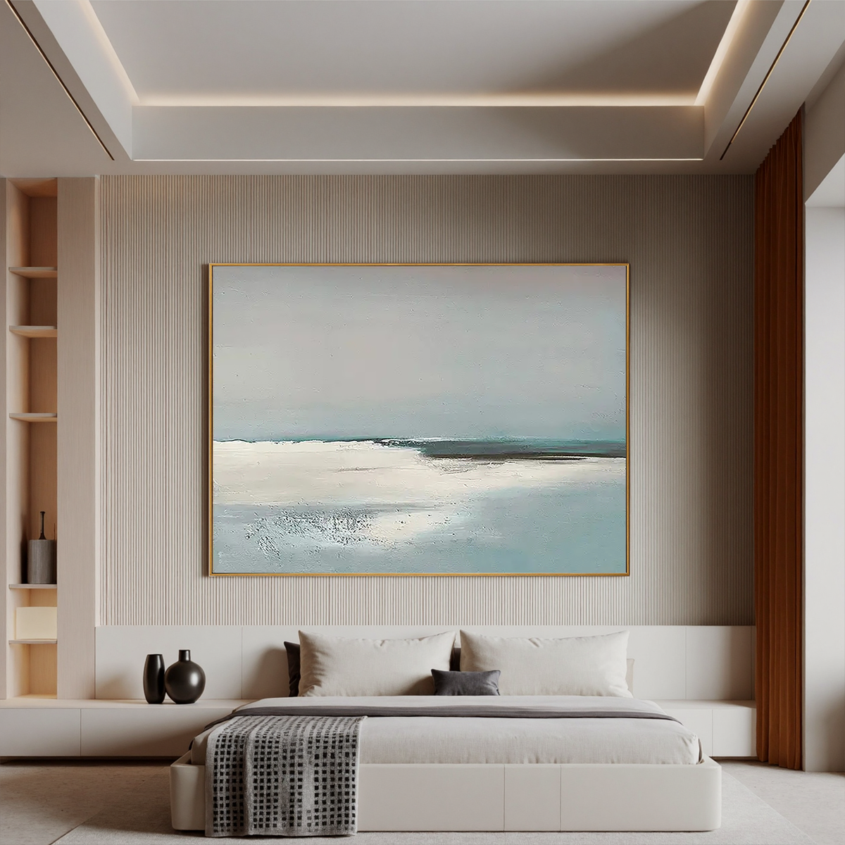 "Pale Horizon" - Minimalist Impasto Abstract Seascape | Soft Teal & Grey Statement Art