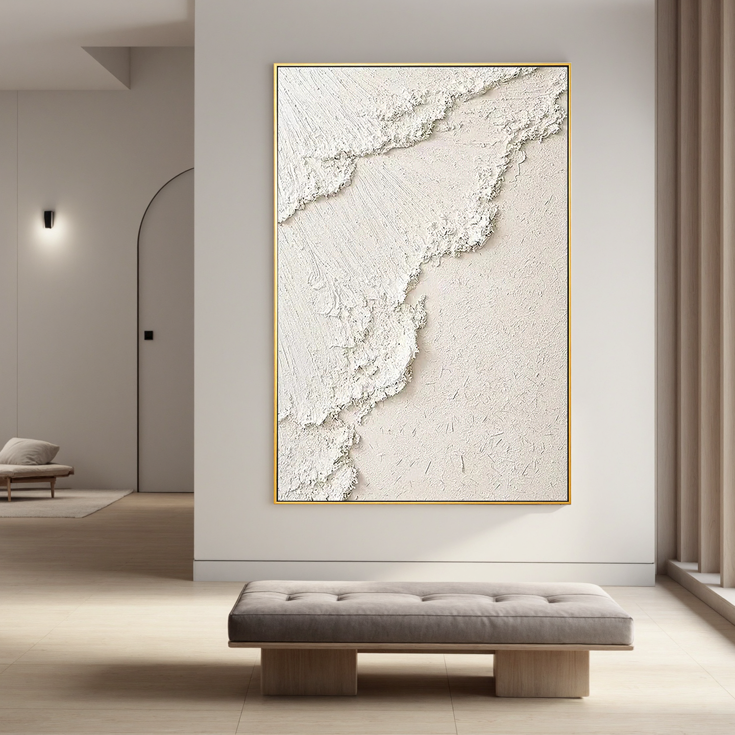 "Nude Coast" - 3D Heavy Impasto Plaster Relief | Beige Plaster Texture Statement Art