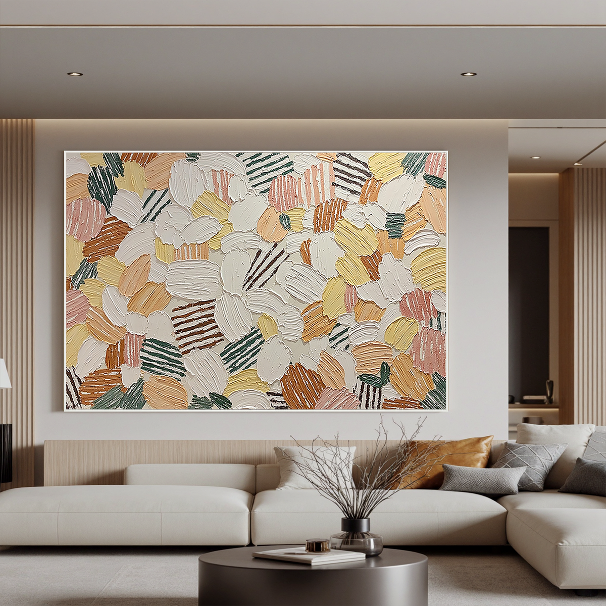 "Mosaic Garden" - 3D Heavy Impasto Colorful Petal Mosaic | Warm Earth-Tone Textured Statement Art