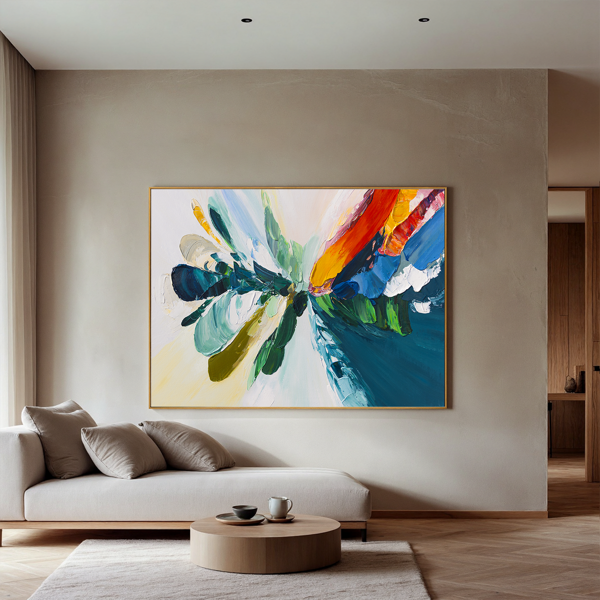 "Azure Drift" - 3D Heavy Impasto Plaster Relief | Blue & White Plaster Texture Statement Art