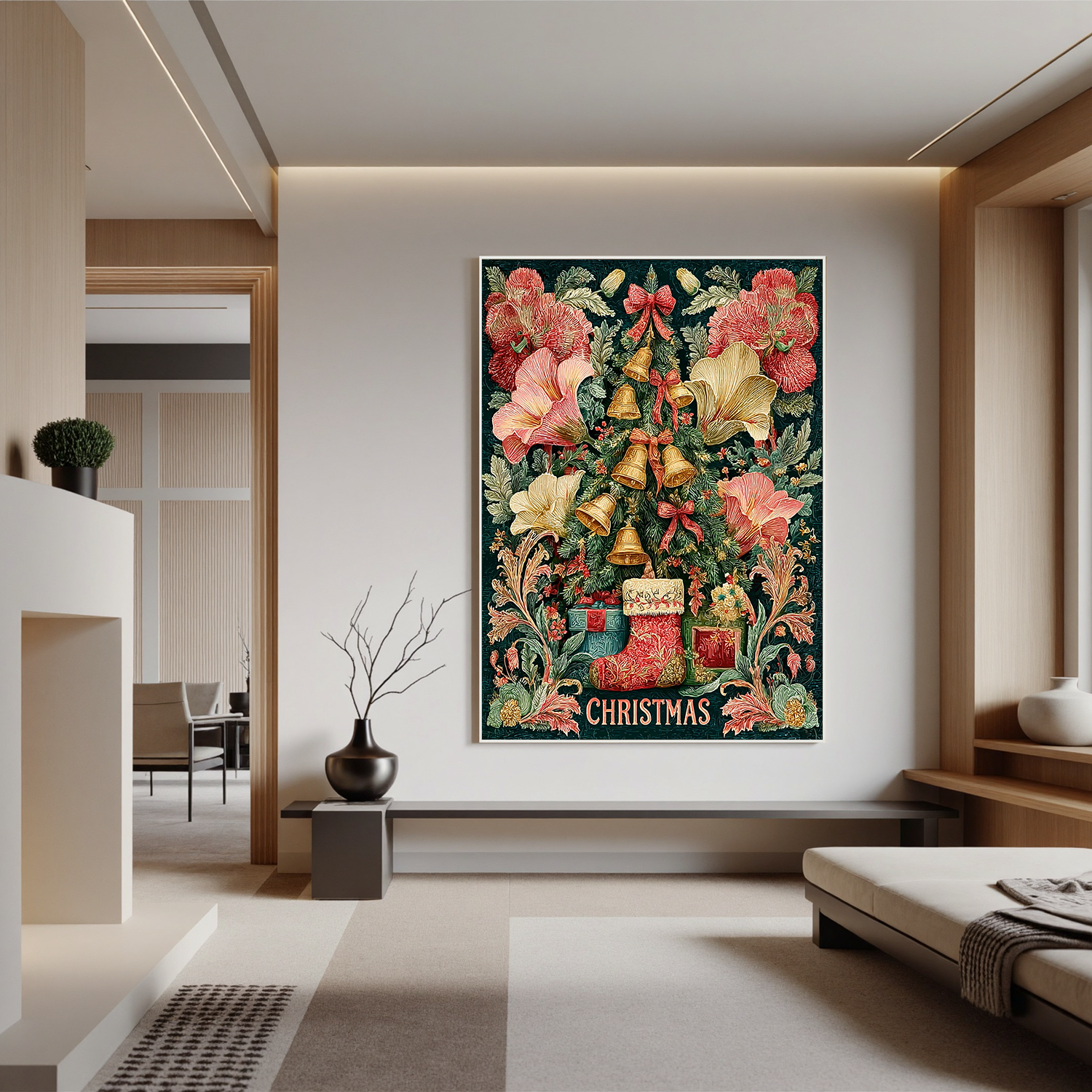 "Victorian Christmas Garden" - Hand-Painted Ornate Botanical Holiday | Festive Floral Statement Art