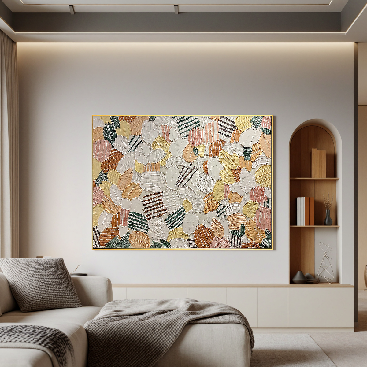 "Mosaic Garden" - 3D Heavy Impasto Colorful Petal Mosaic | Warm Earth-Tone Textured Statement Art