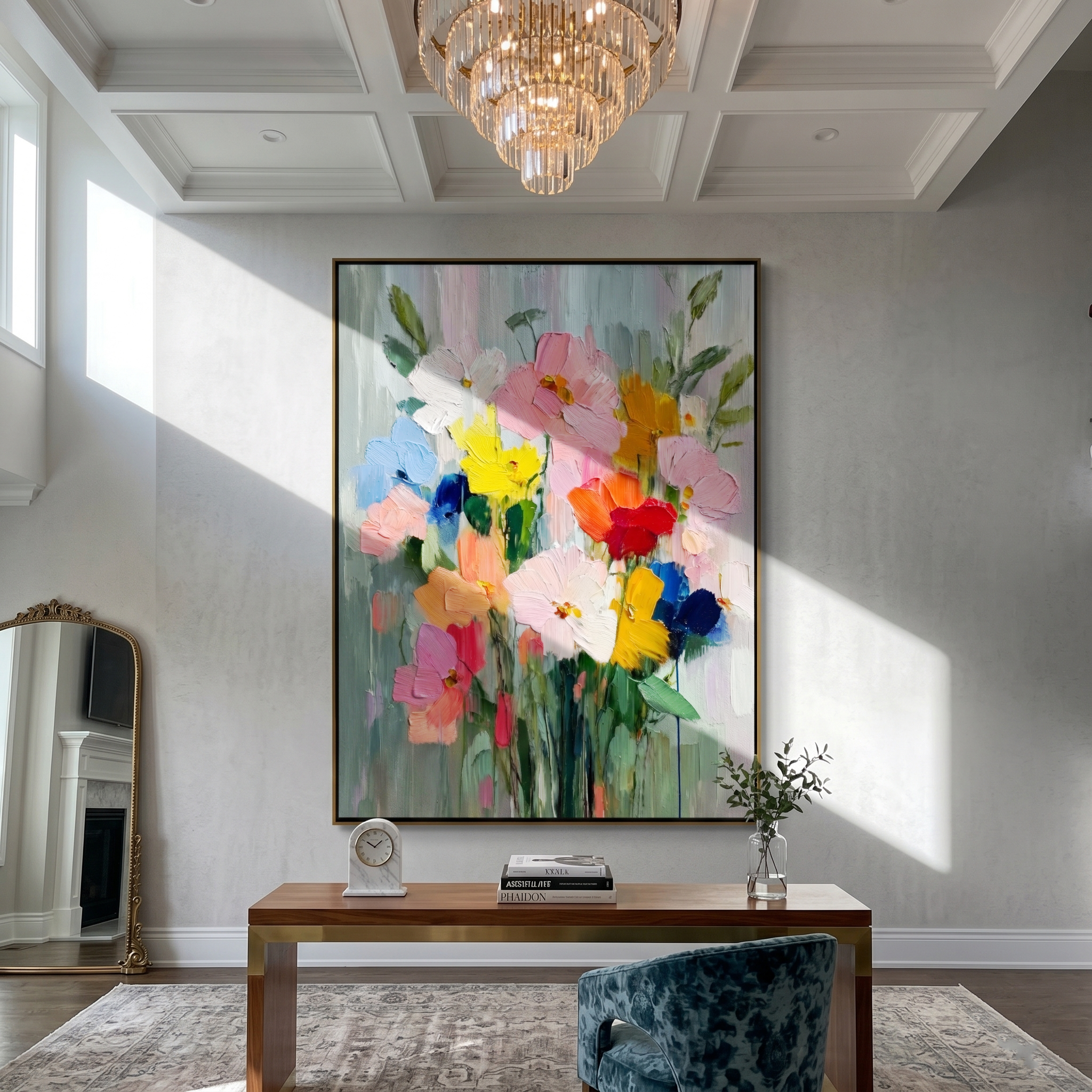 "Impasto Wildflower Bouquet" – Modern Heavy Impasto Floral Art | 3D Pastel & Vibrant Palette Knife Painting | Luxury Vertical Wall Art#FL 001