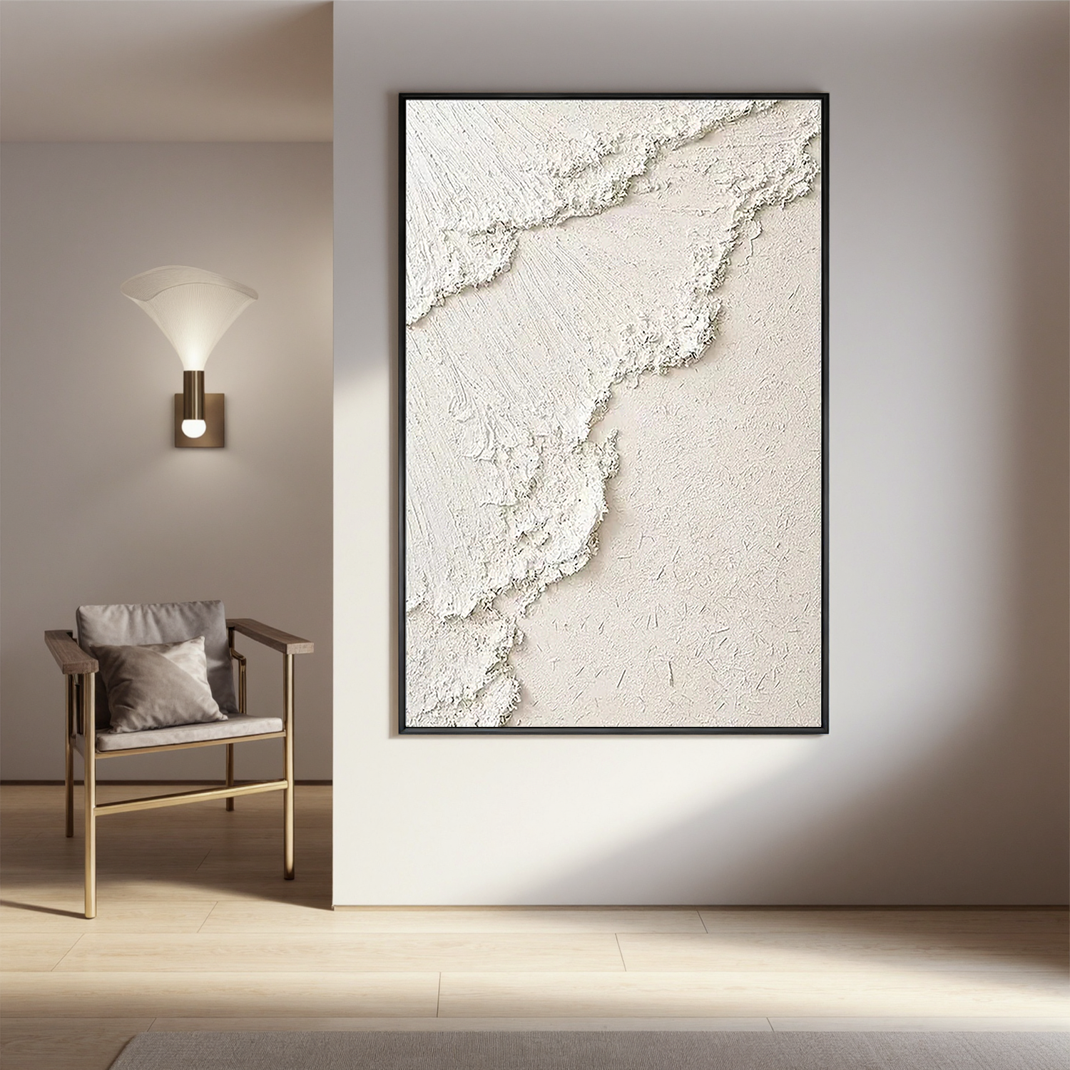 "Nude Coast" - 3D Heavy Impasto Plaster Relief | Beige Plaster Texture Statement Art