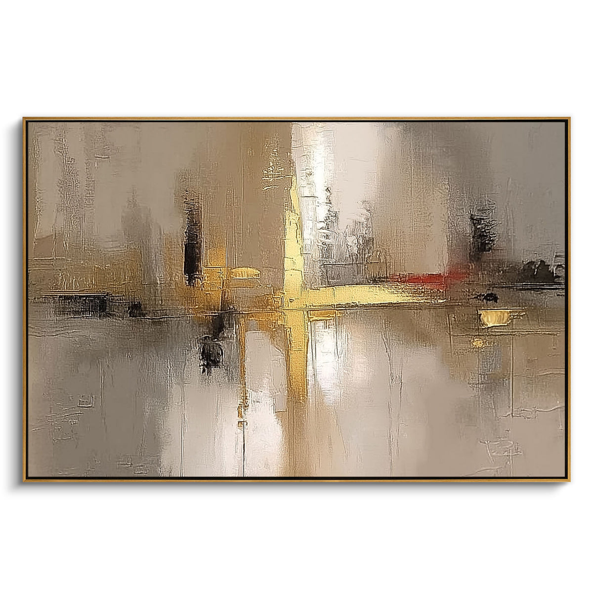 "Wheat Form" - Minimalist Impasto Abstract | Beige & Gold Abstract Art Statement Art