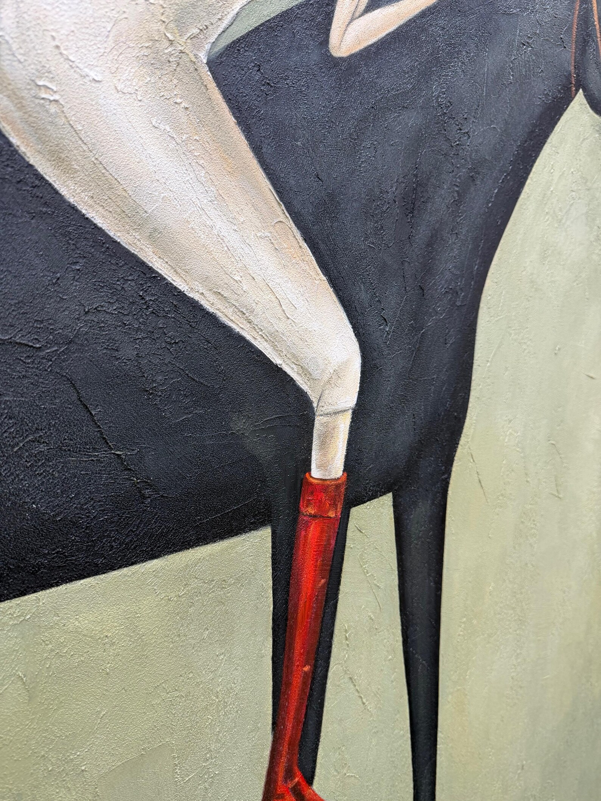 "Abstract Minimalist Horse Hug Figure" - Modern Heavy Impasto Western Animal Artwork | Black & Green Palette Knife Painting | Luxury Horizontal Wall Art #YK 1595