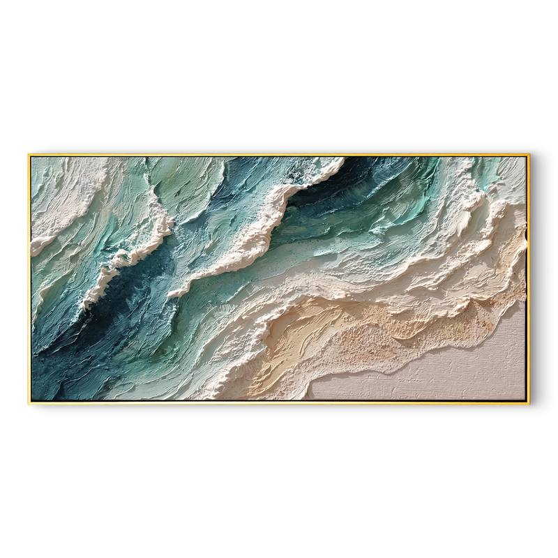 "Oceanic Pulse" – 3D Textured Abstract Wave Impasto Canvas Art | Relaxing Bedroom Wall Decor