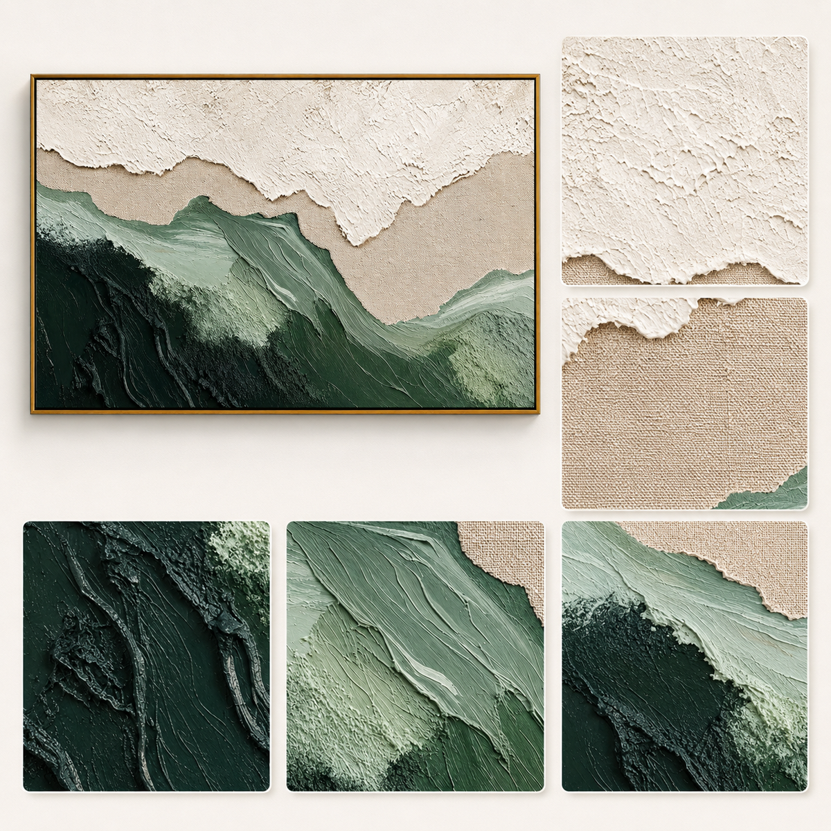 "Sage Ridge" - 3D Wabi-Sabi Mountain Relief | Green Beige & White Textured Landscape Art